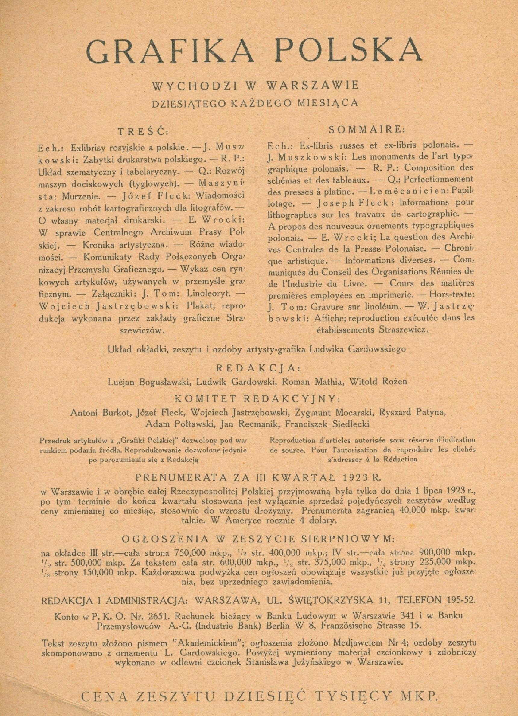 Grafika Polska: miesięcznik poświęcony drukarstwu, litografji [1923]