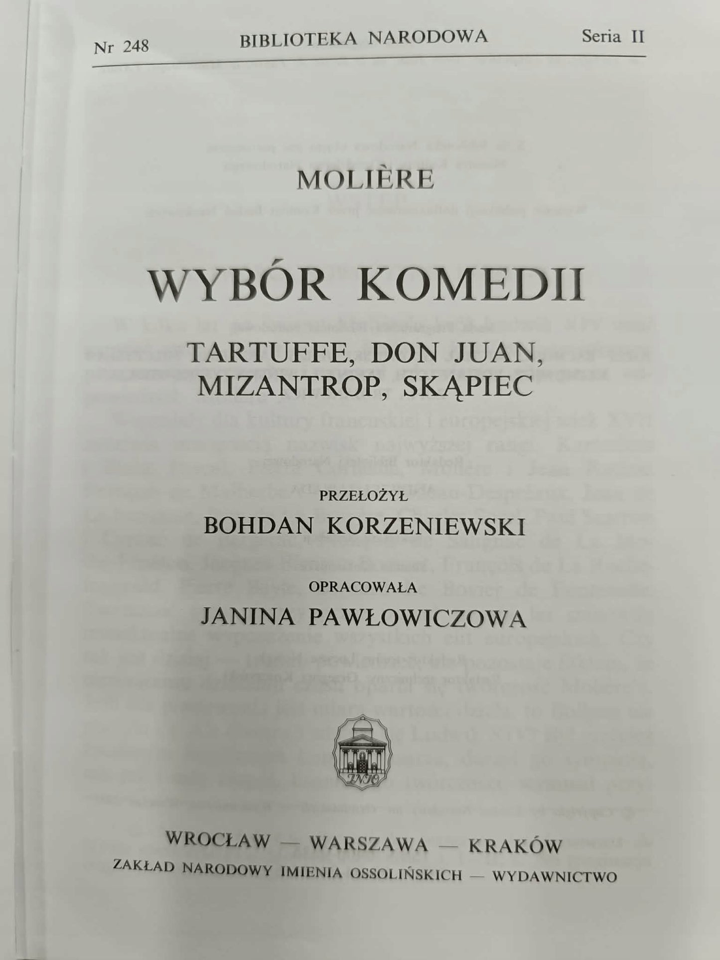 WYBÓR KOMEDII, Moliere [Biblioteka Narodowa]