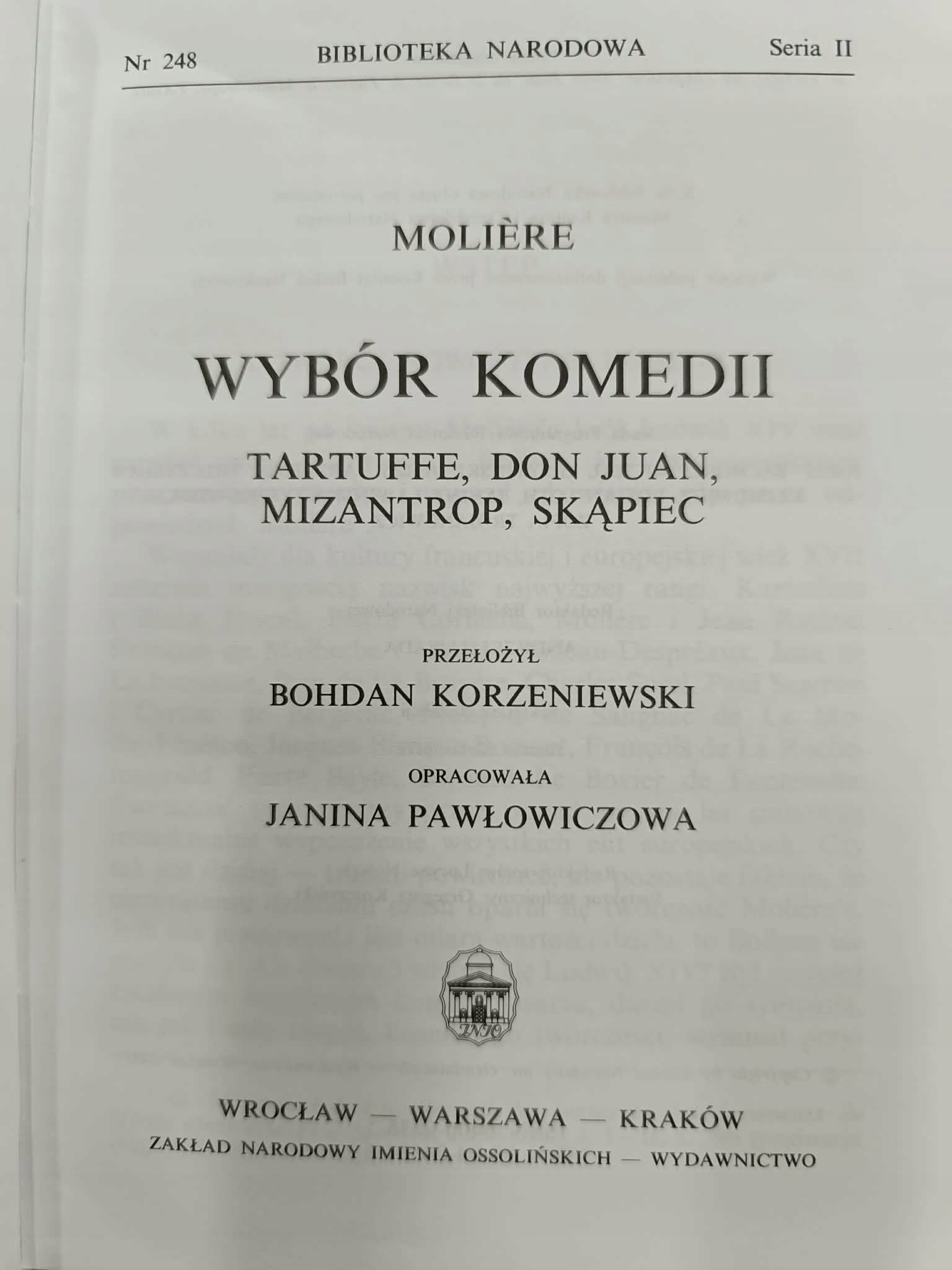 WYBÓR KOMEDII, Moliere [Biblioteka Narodowa]