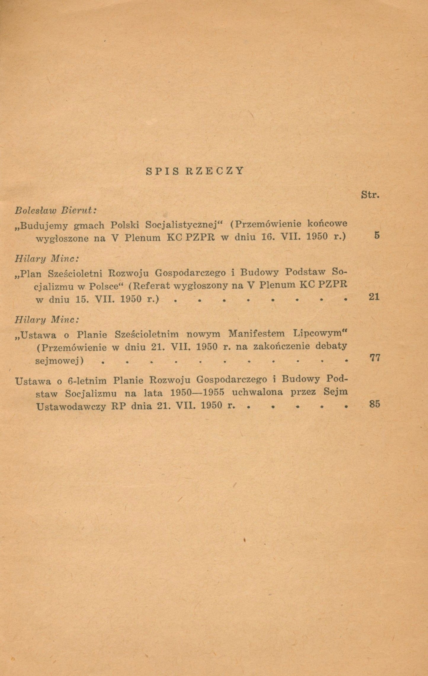 Bolesław Bierut, Hilary Minc, Plan sześcioletni. Przemówienia [1950]