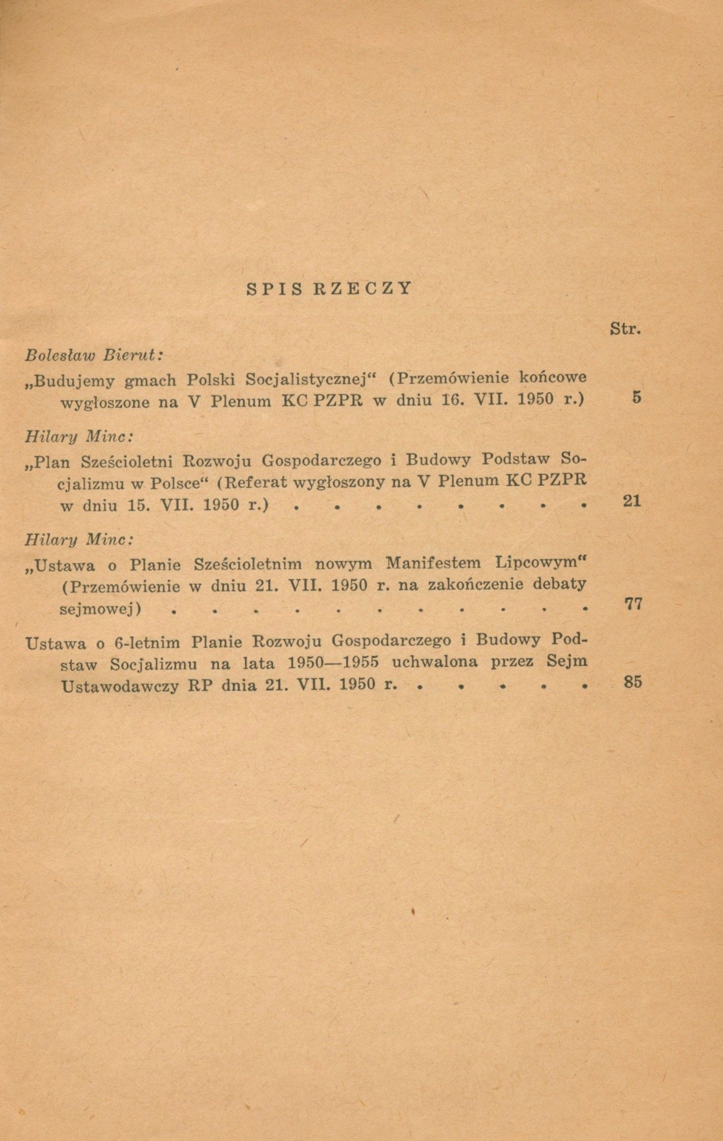 Bolesław Bierut, Hilary Minc, Plan sześcioletni. Przemówienia [1950]