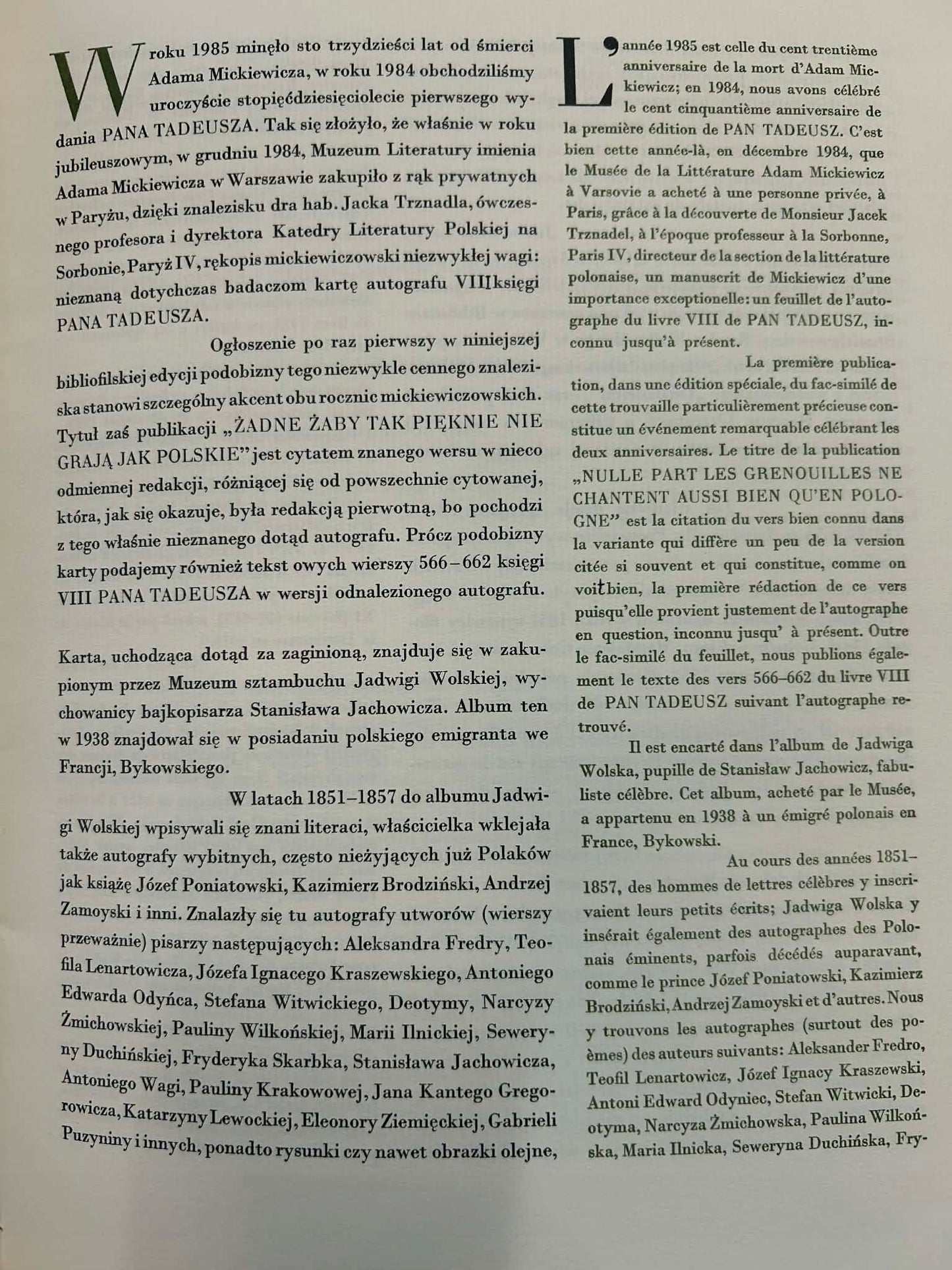 Nieznany autograf karty Pana Tadeusza Adama Mickiewicza - Odrowąż-Pieniążek