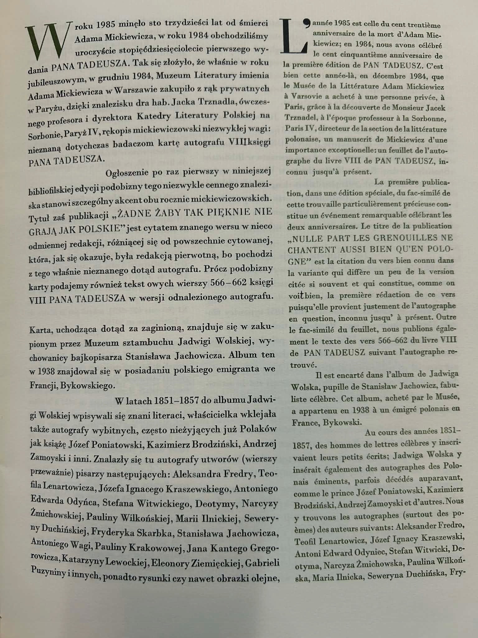 Nieznany autograf karty Pana Tadeusza Adama Mickiewicza - Odrowąż-Pieniążek