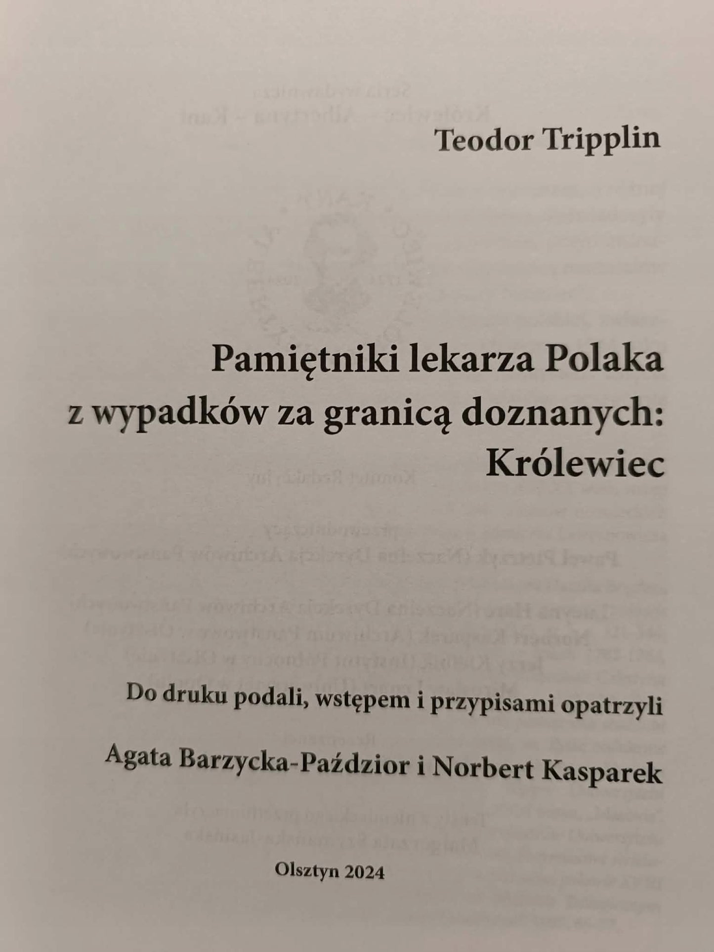 Teodor Tripplin, Pamiętniki lekarza Polaka