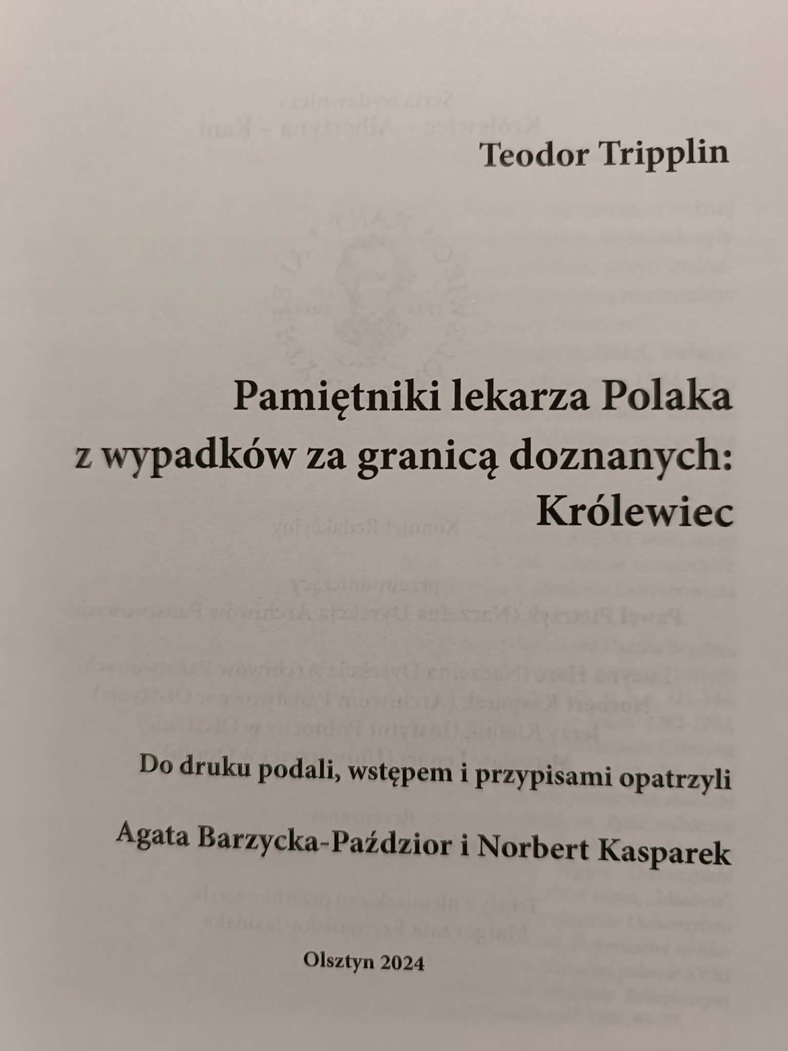 Teodor Tripplin, Pamiętniki lekarza Polaka