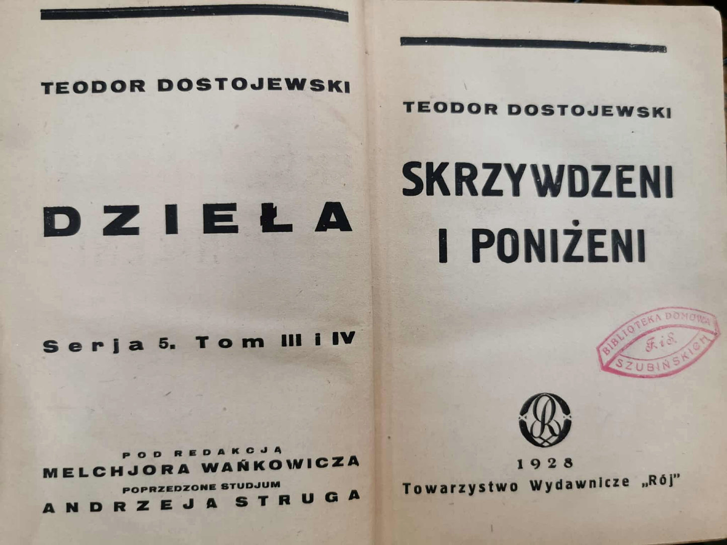 Skrzywdzeni i poniżeni, T. Dostojewski [wydanie przedwojenne 1928]