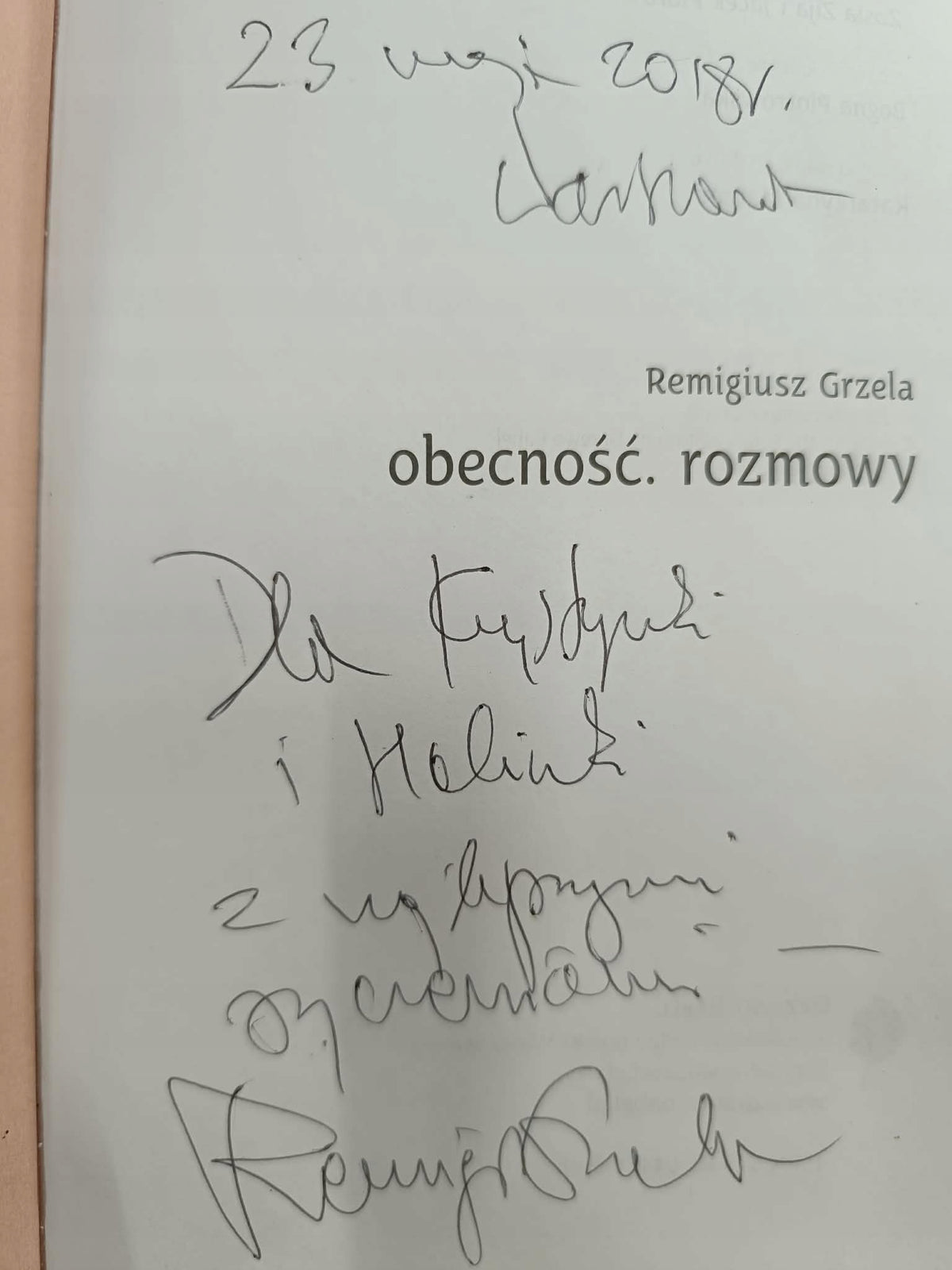 Obecność, Remigiusz Grzela [dedykacja autora]