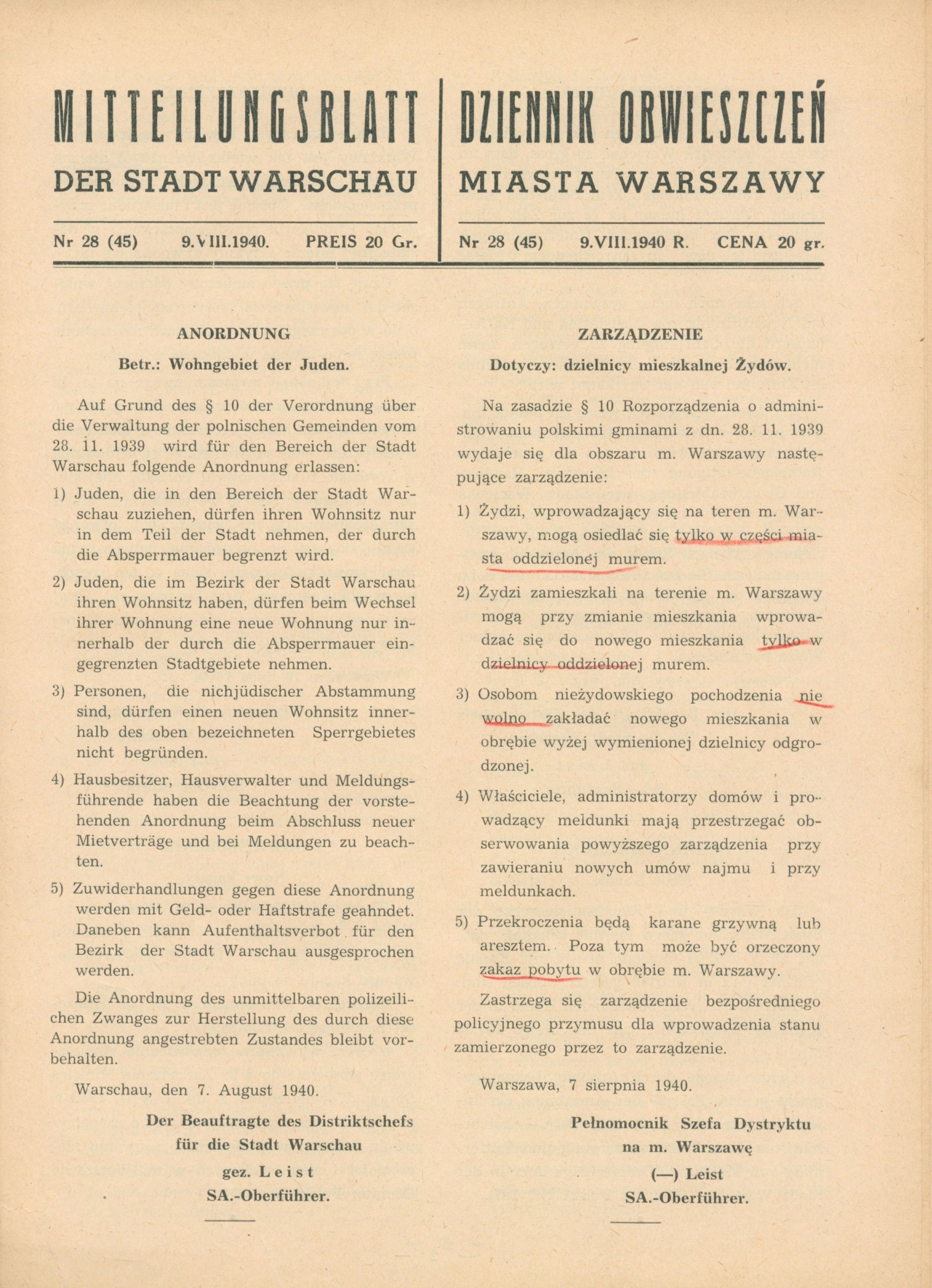 Dziennik obwieszczeń Miasta Warszawy nr.28(45), 9.VIII.1940