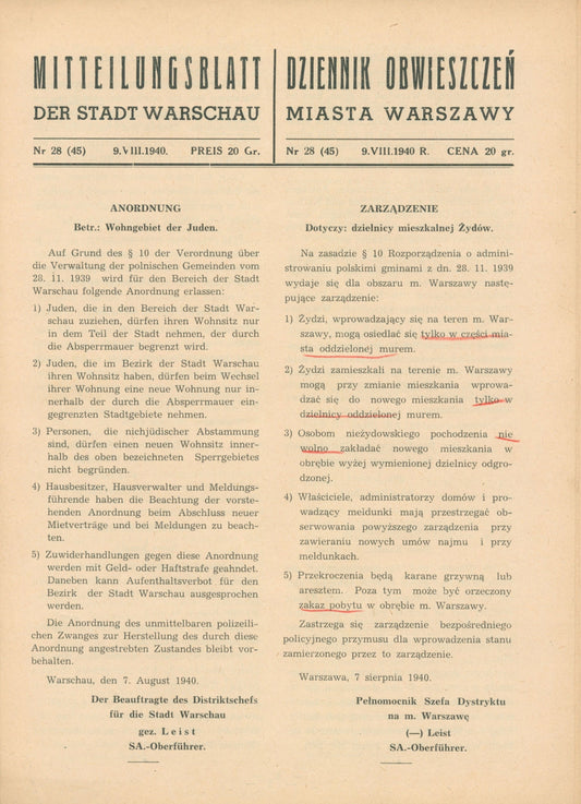 Dziennik obwieszczeń Miasta Warszawy nr.28(45), 9.VIII.1940