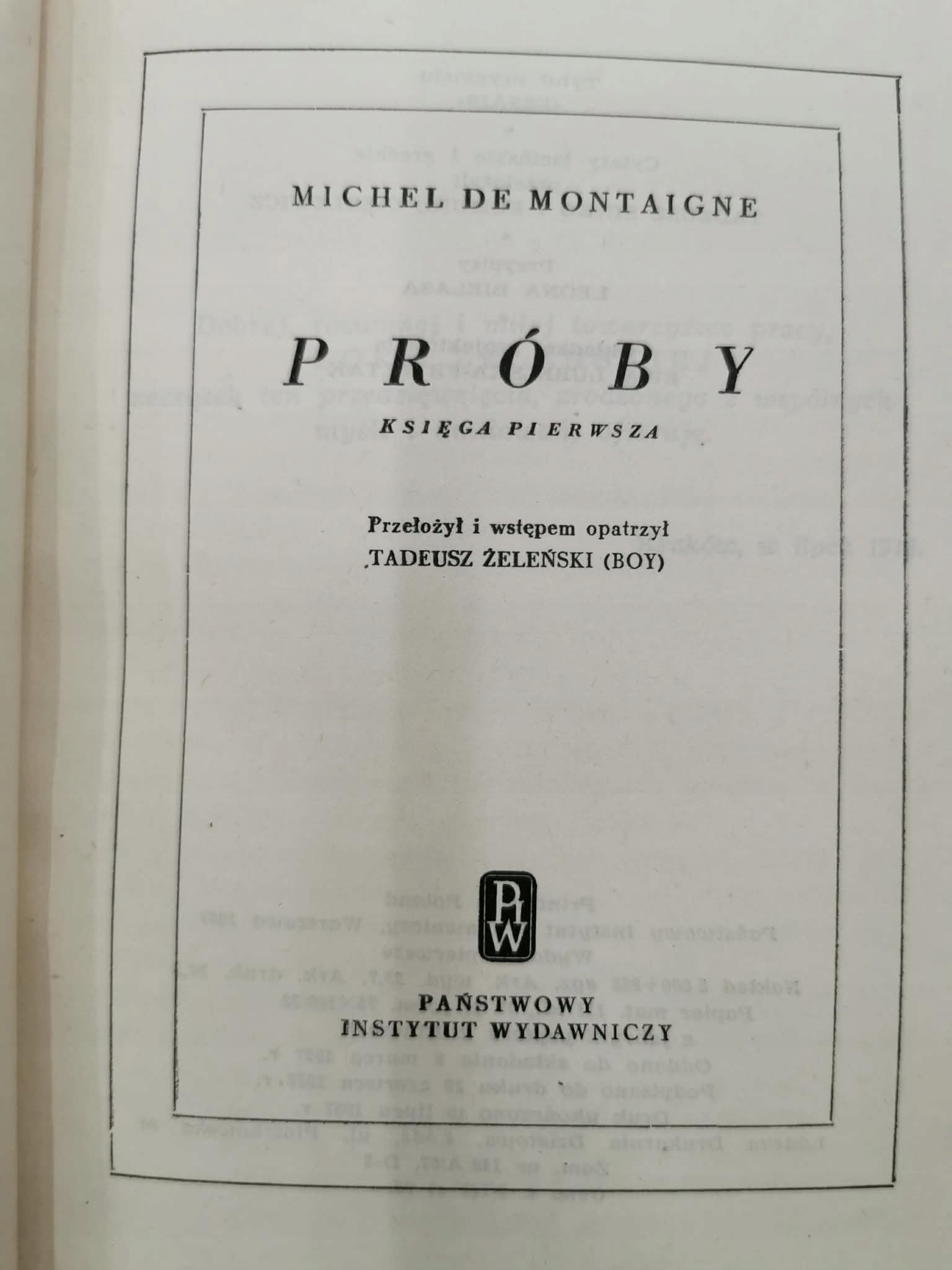Próby I-III, de Montaigne M.