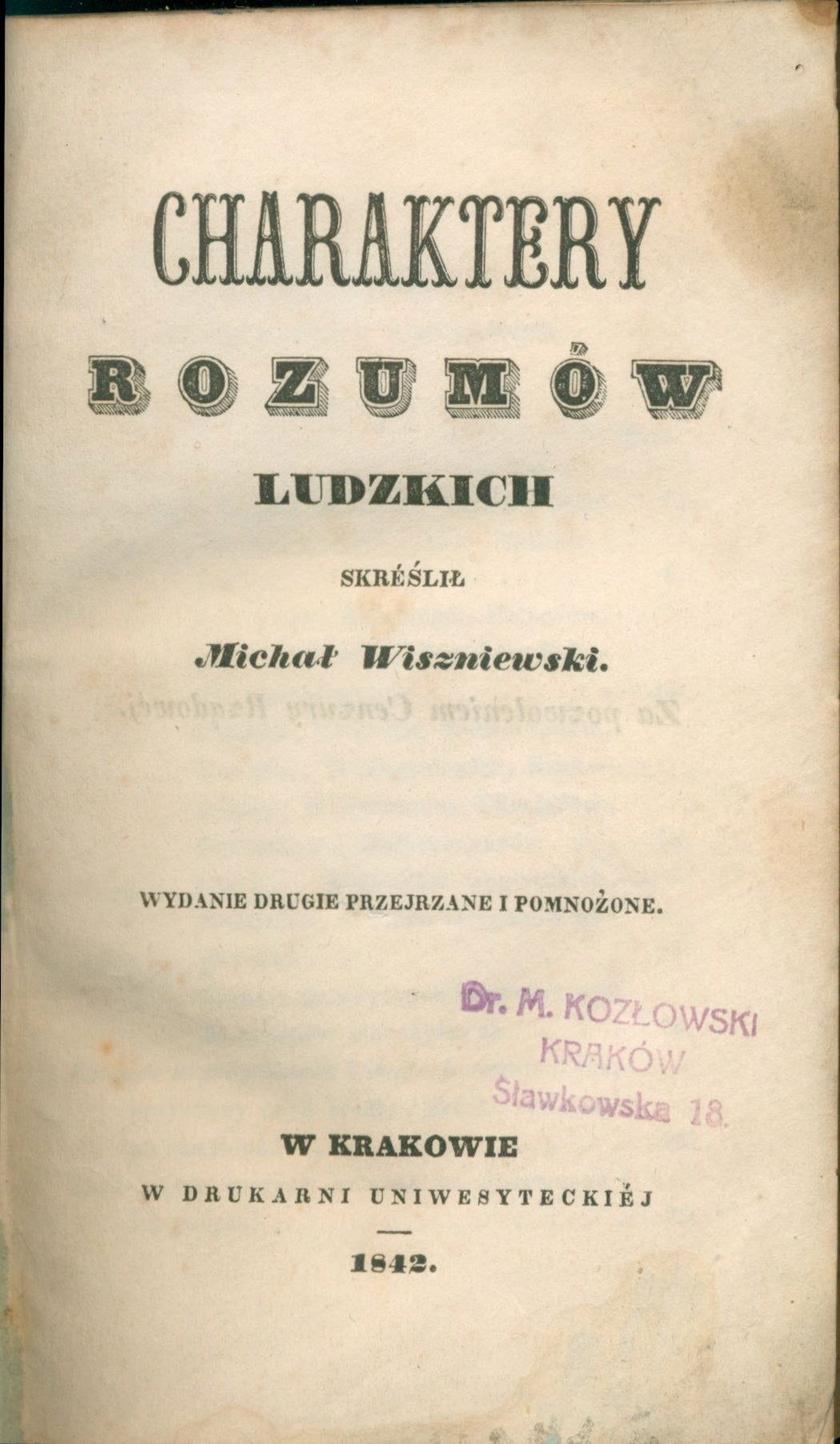 Charaktery rozumów ludzkich, Wiszniewski Michał [Kraków 1842]