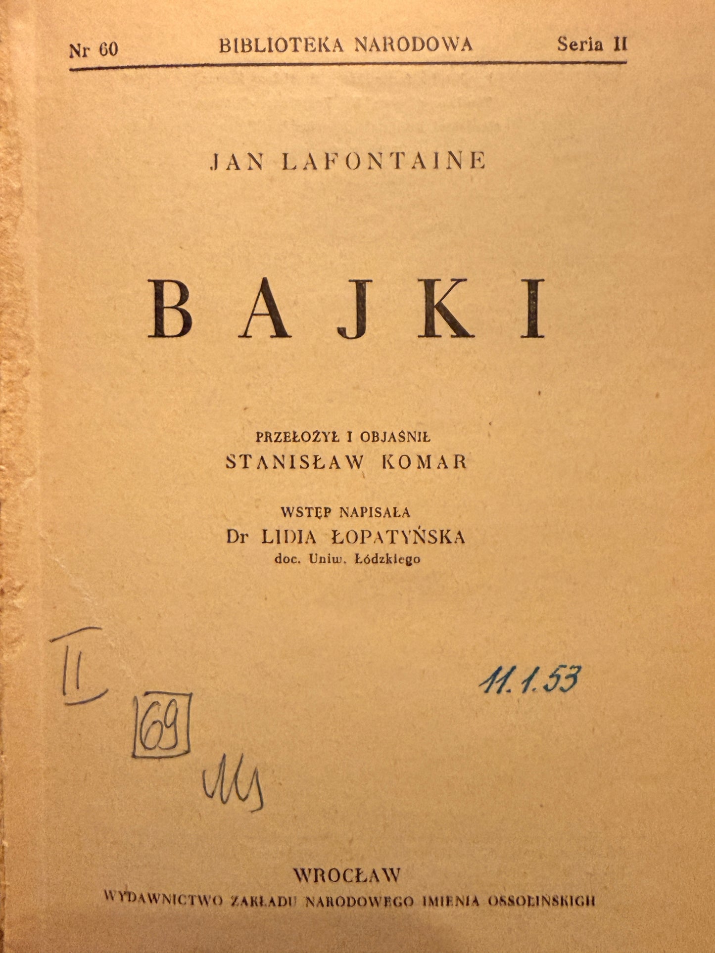 Bajki Jan Lafontaine [1951 r.][BIBLIOTEKA NARODOWA]