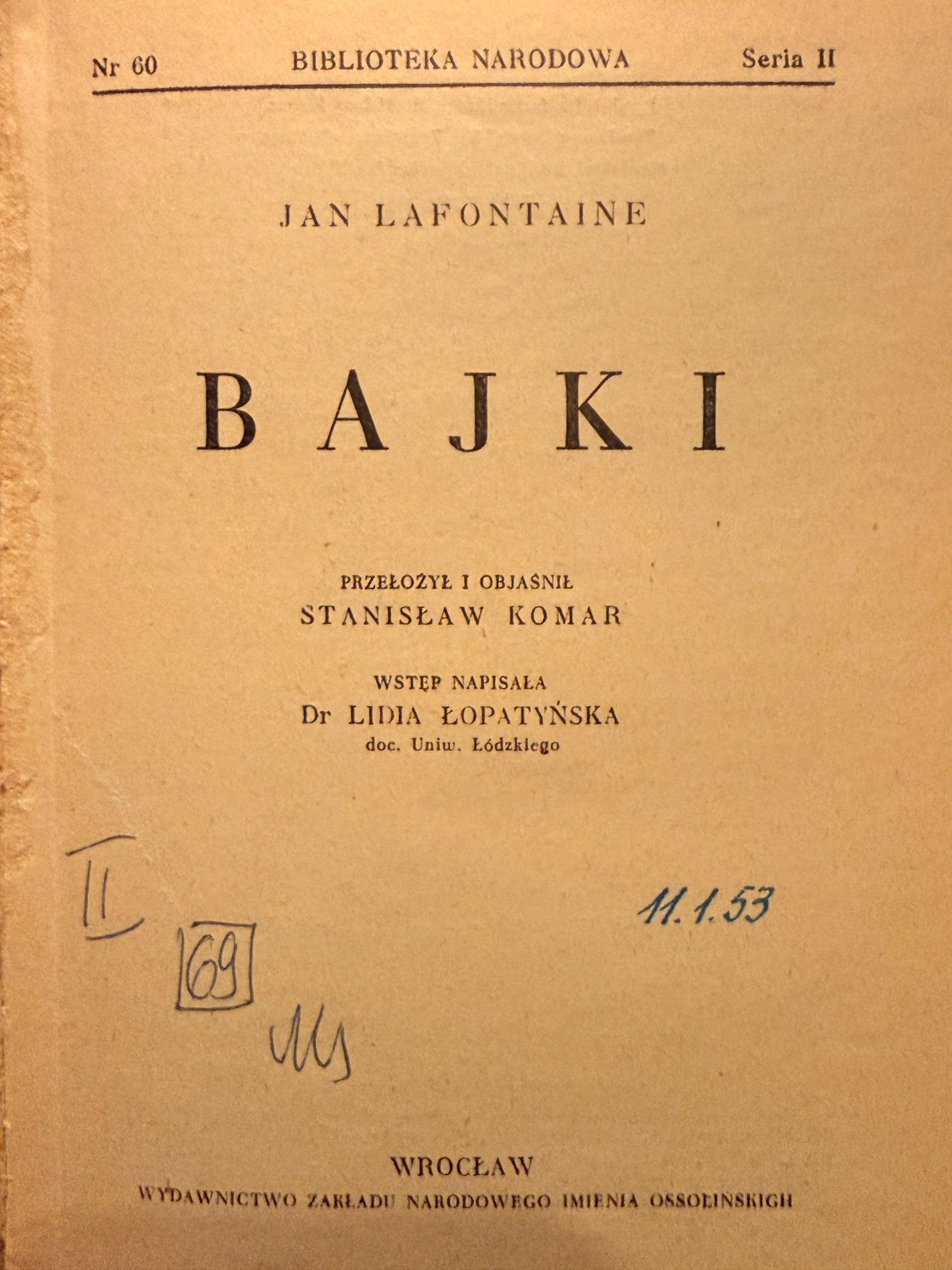 Bajki Jan Lafontaine [1951 r.][BIBLIOTEKA NARODOWA]