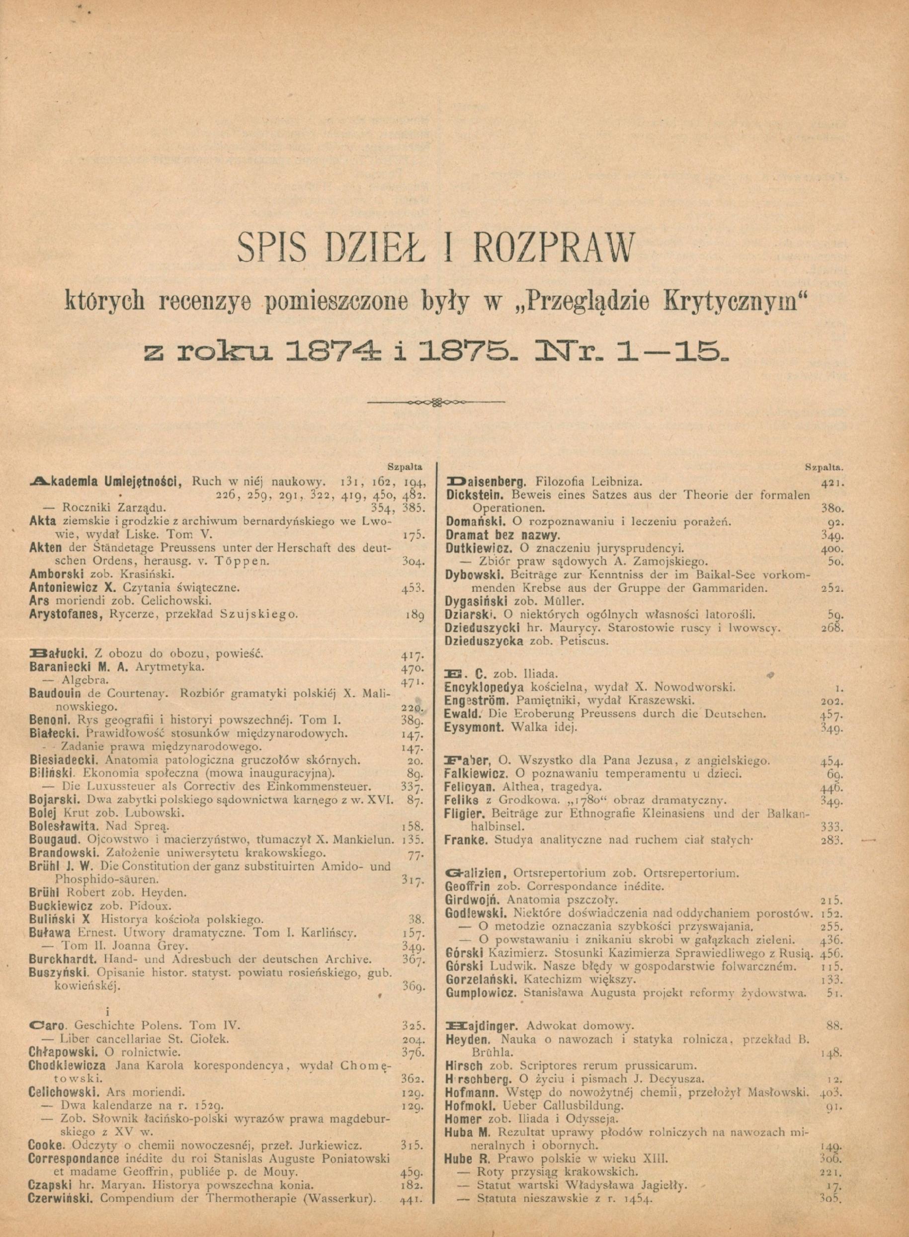 Oprawiony Przegląd Krytyczny nr 1 - 15 [Kraków 1874 - 1875]