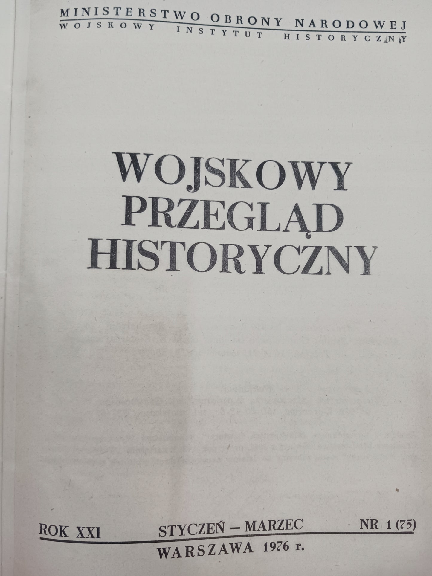 Wojskowy Przegląd Historyczny Rok XXI Nr 1 i 2 Warszawa 1976