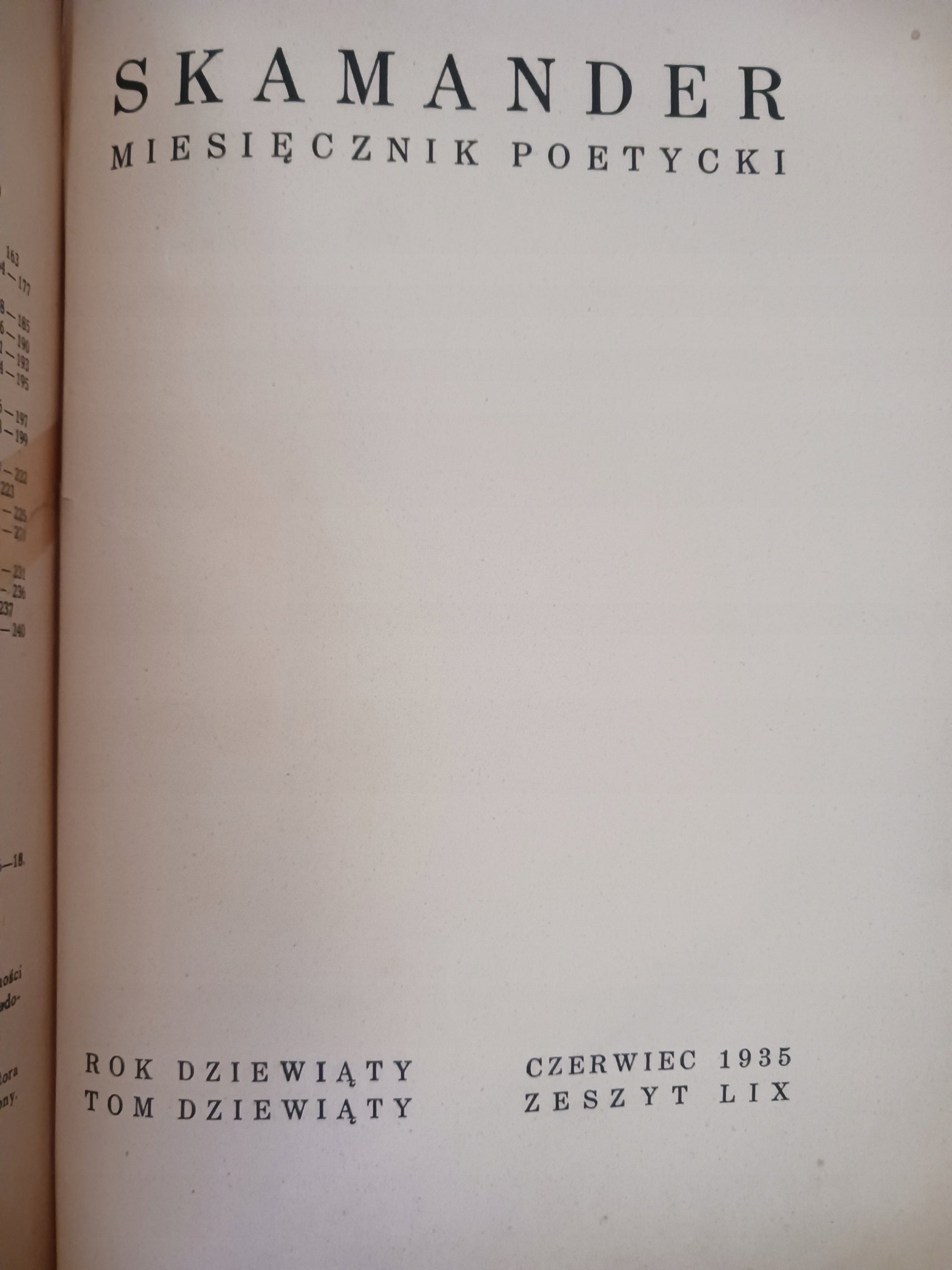 Skamander Miesięcznik literacki czerwiec 1935; tom dziewiąty, zeszyt LIX