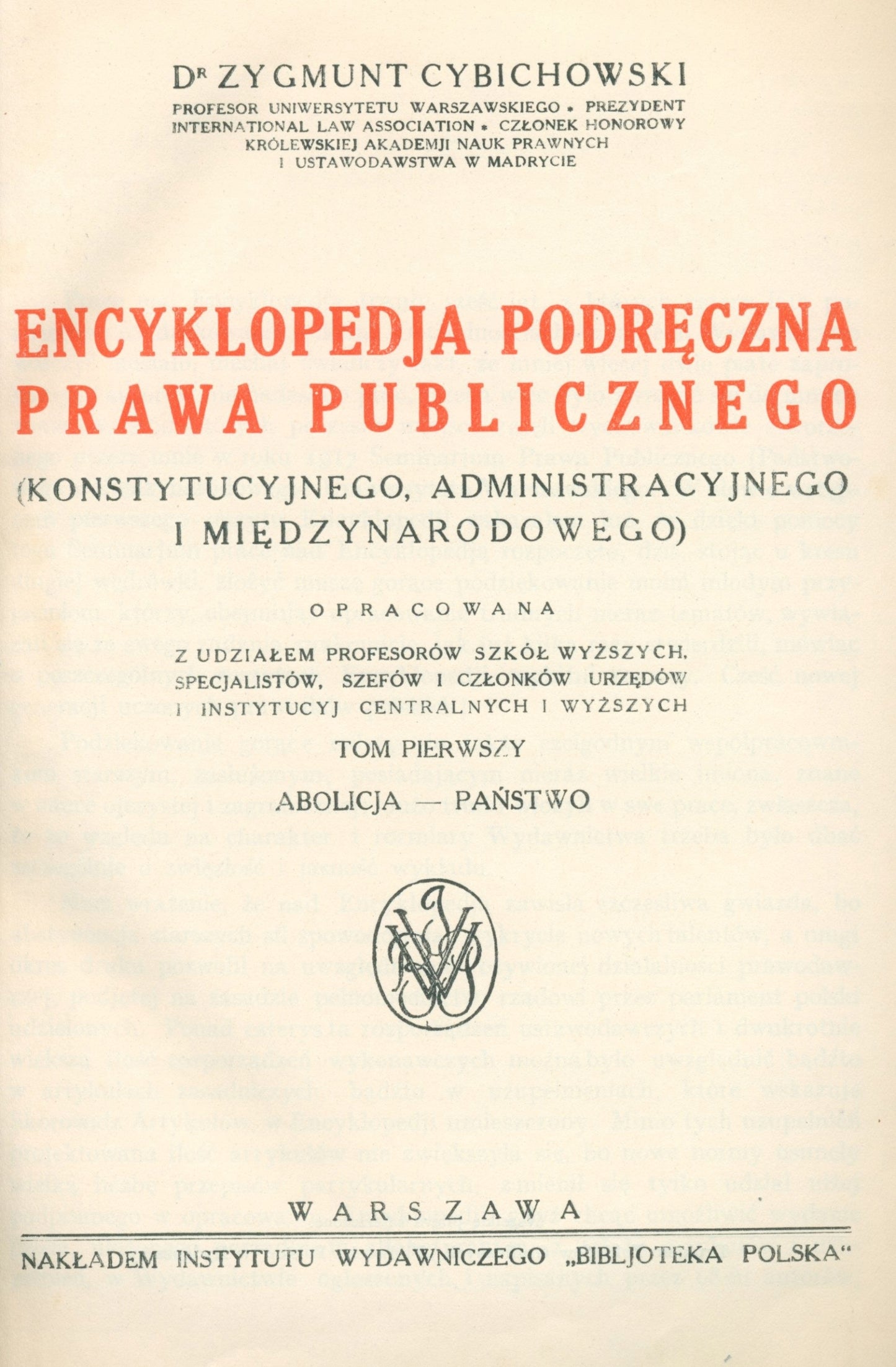 Encyklopedja Podręczna Prawa Publicznego, t.I-II, Cybichowski Zygmunt