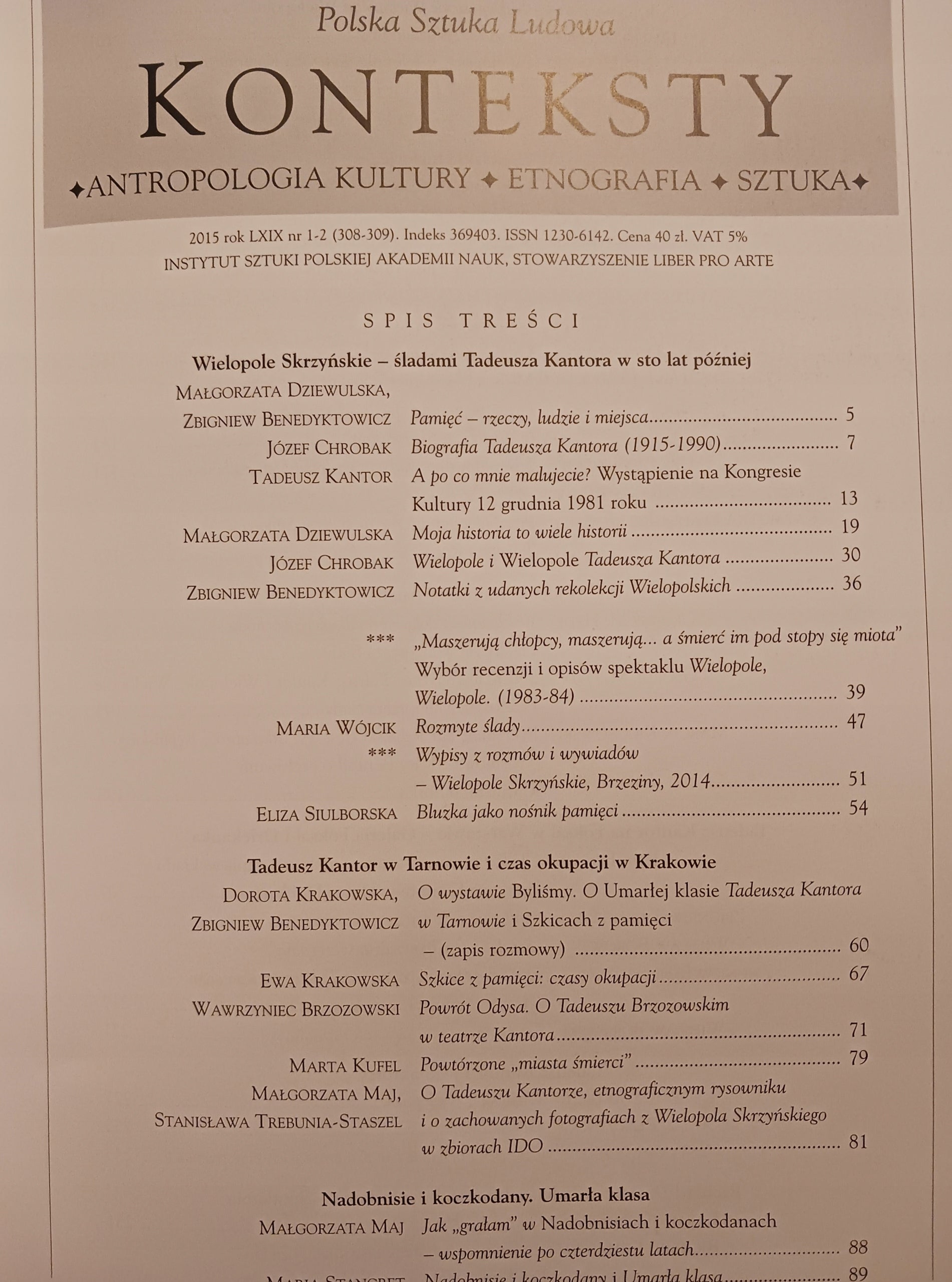 Polska Sztuka Ludowa Konteksty 2015 rok LXIX nr 1-2 (308-309) [Kantor]