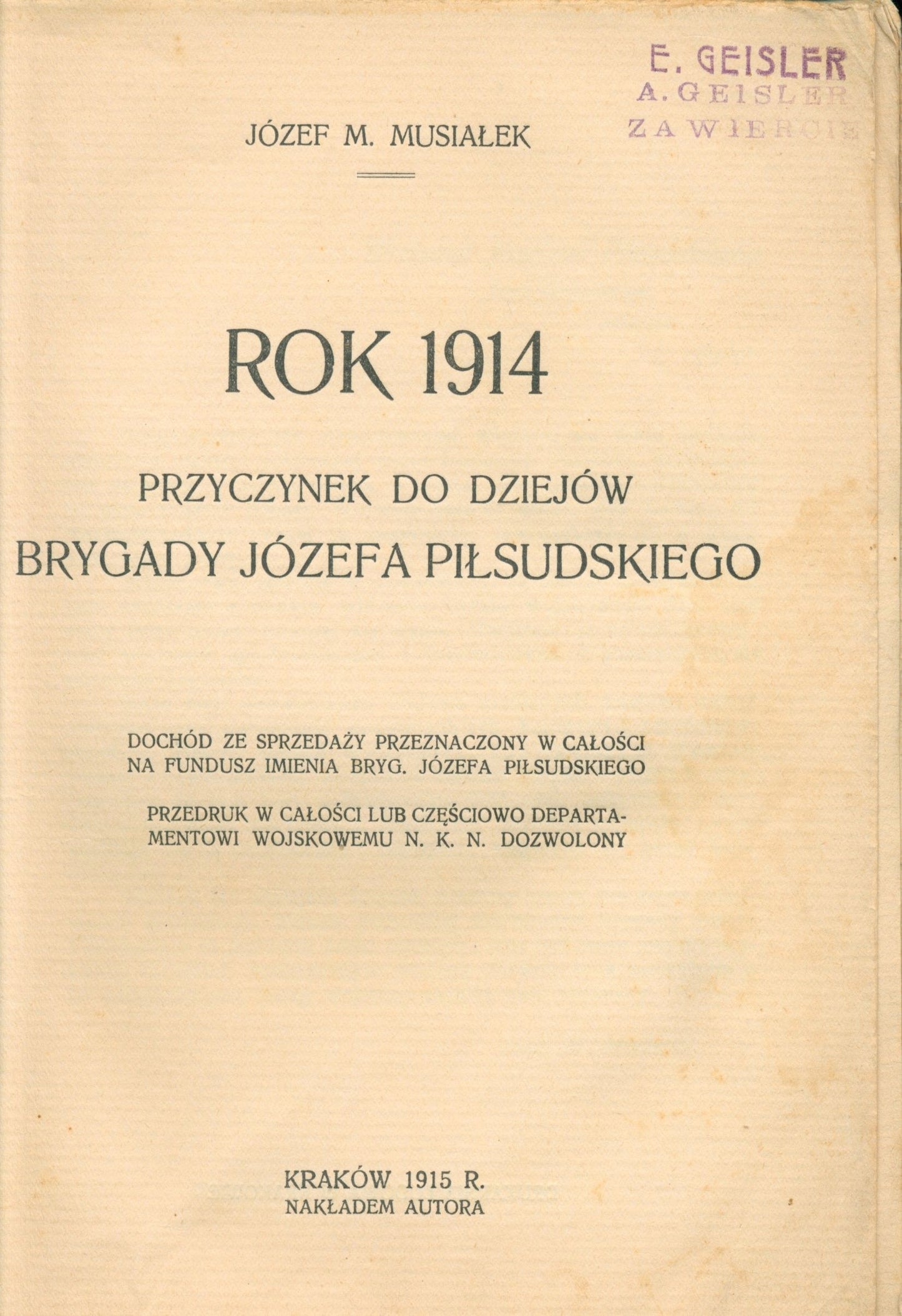 Rok 1914 Musiałek Józef M. [Kraków 1915]