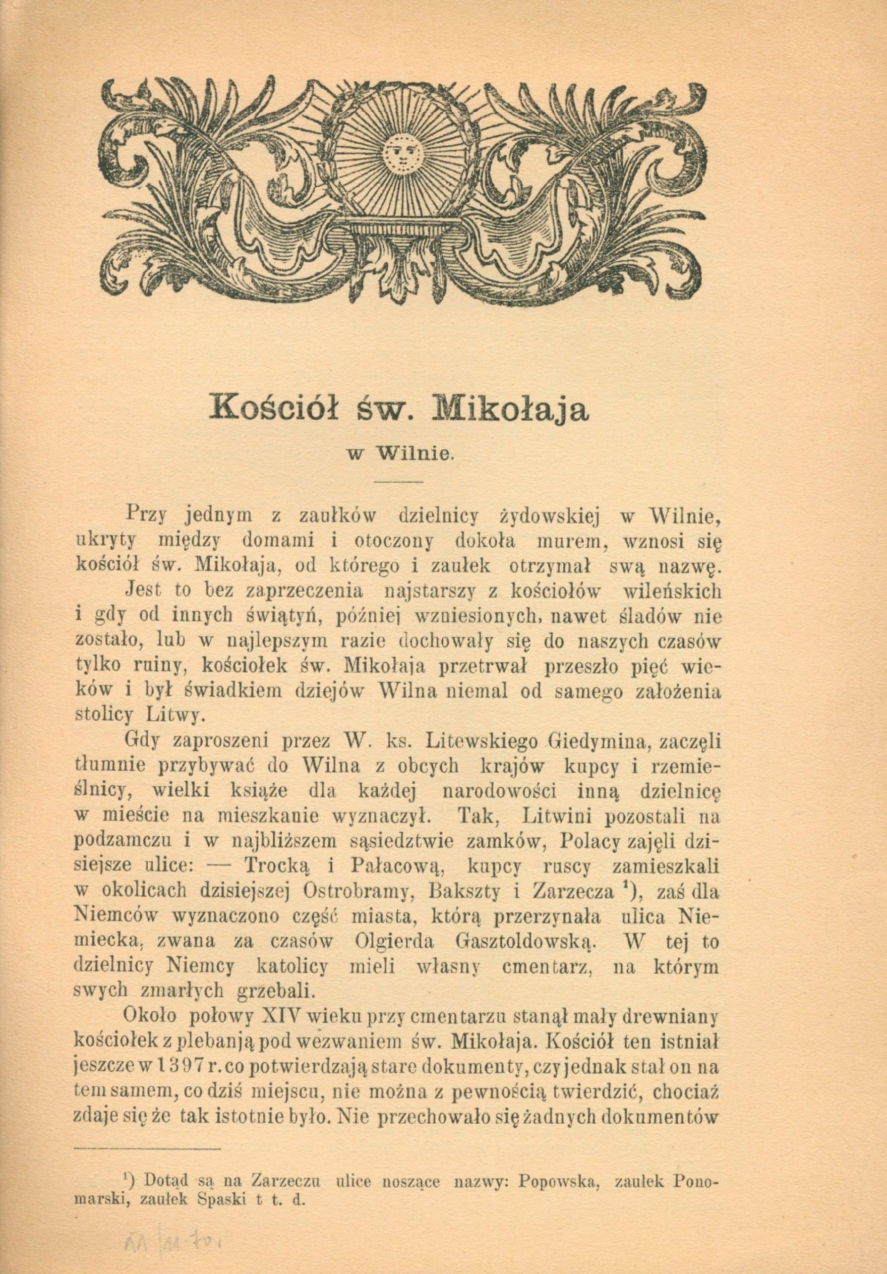 Zahorski Władysław- Kościół św. Mikołaja w Wilnie [Wilno 1921]