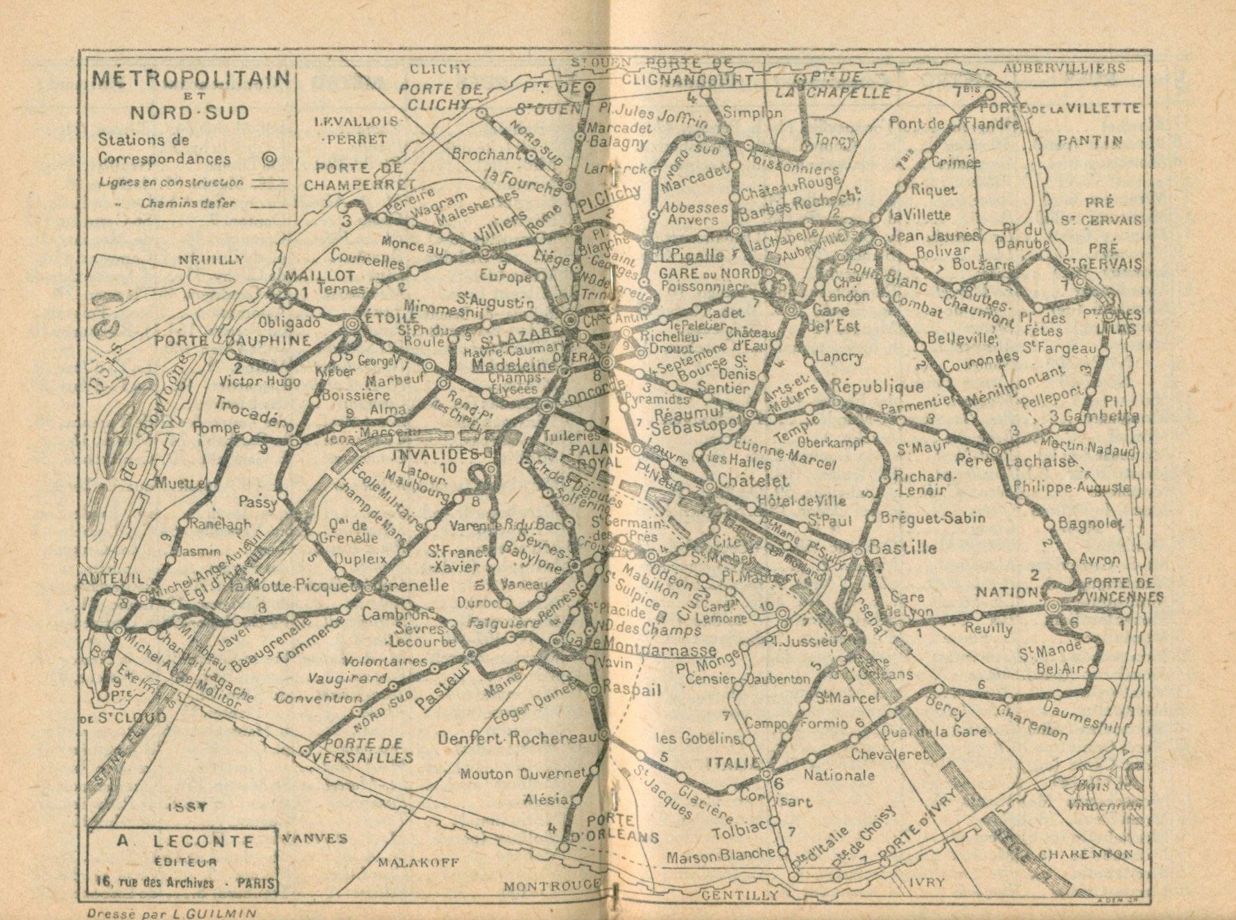 Plan Commode de Paris Rues et Monuments Metropolitain Autobus [Paryż 1933]