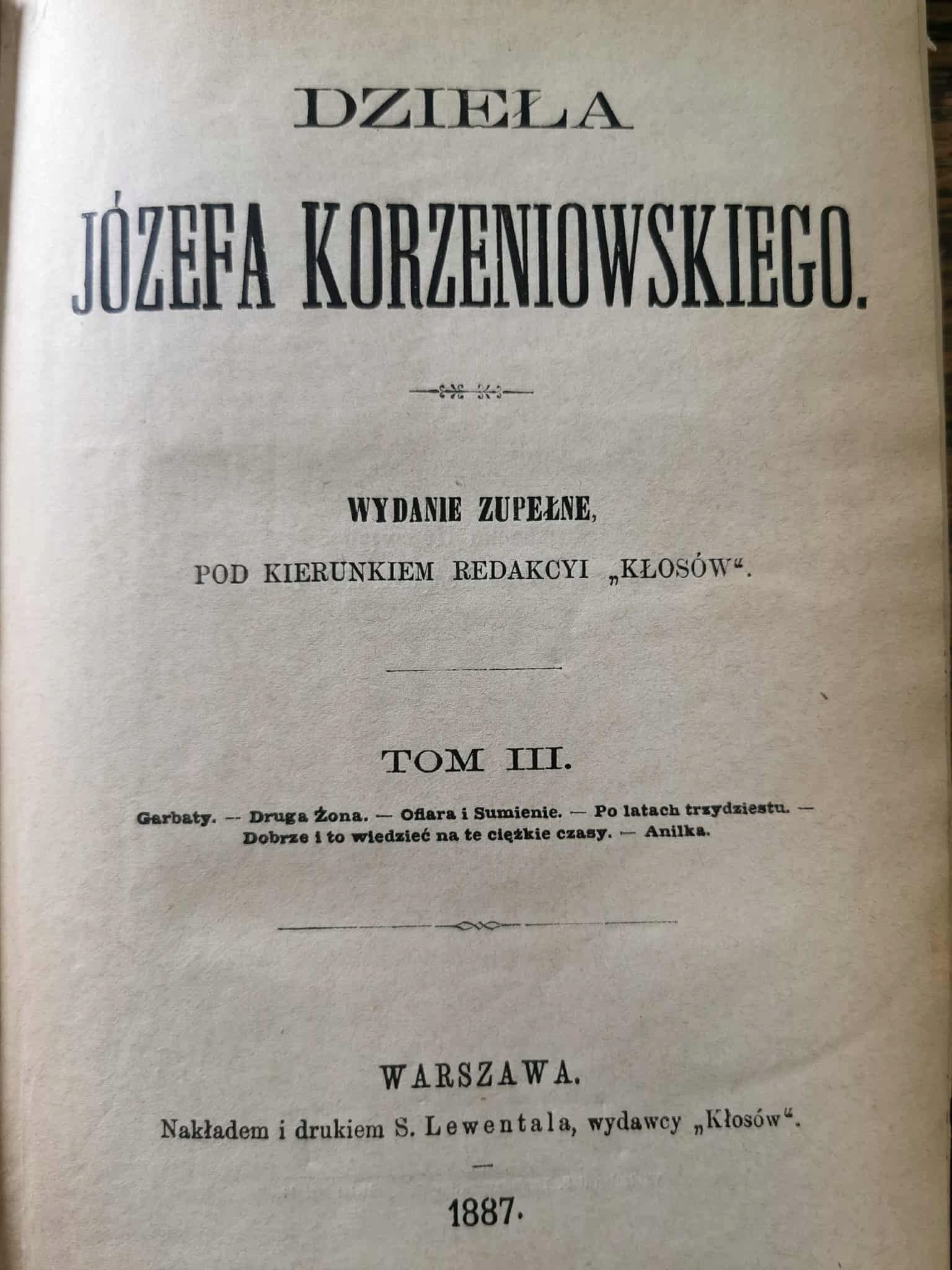 Dzieła J. Korzeniowskiego t. I - XII [Warszawa 1871]