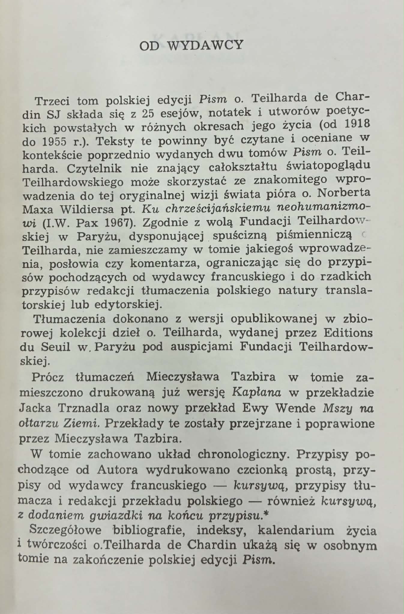 Teilhard de Chardin Tom. I-IV [Człowiek, Zarys wszechświata..., Moja...]