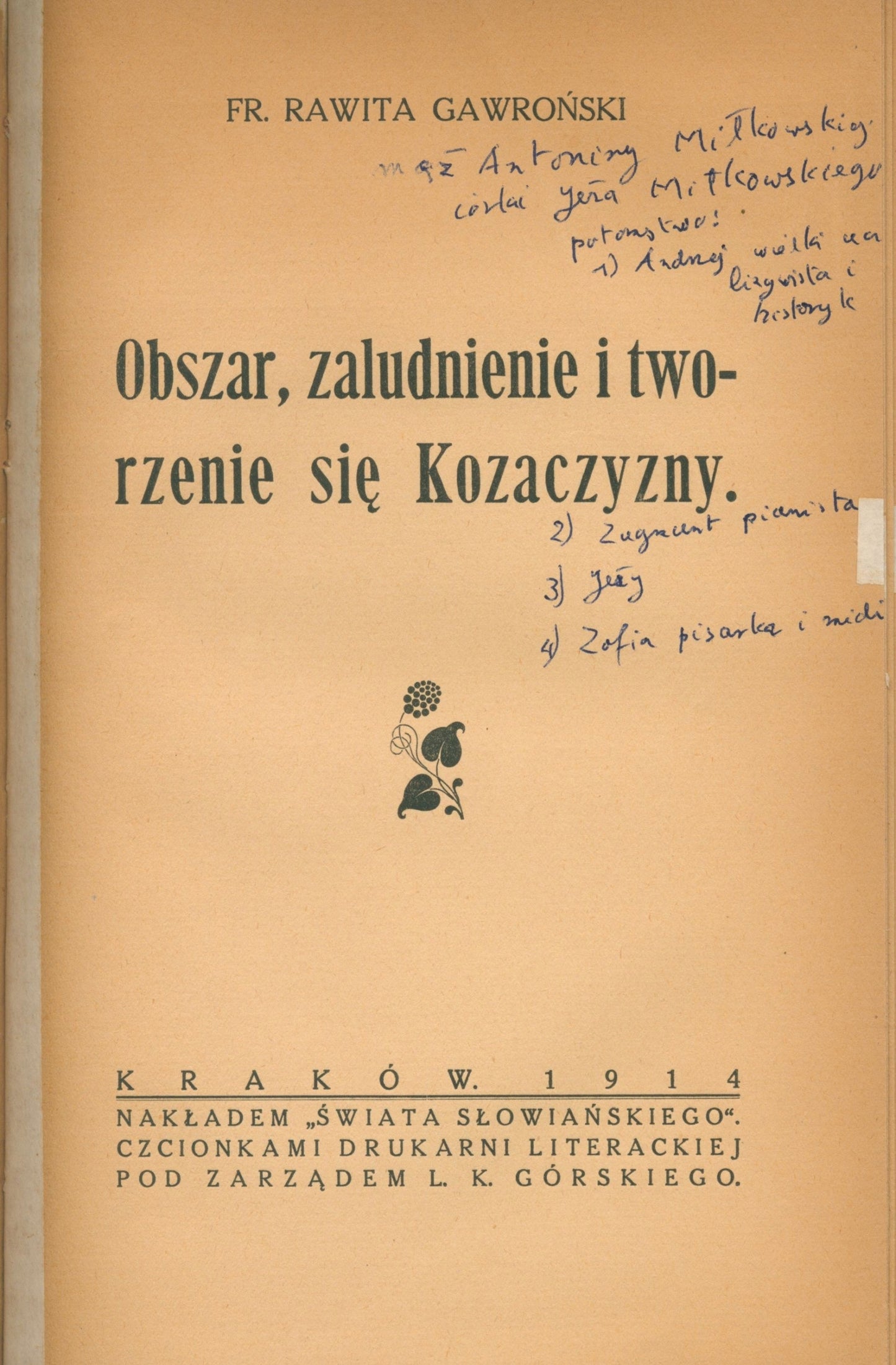 F. Gawroński Rawita, Obszar, zaludnienie i tworzenie się kozaczyzny [1914]