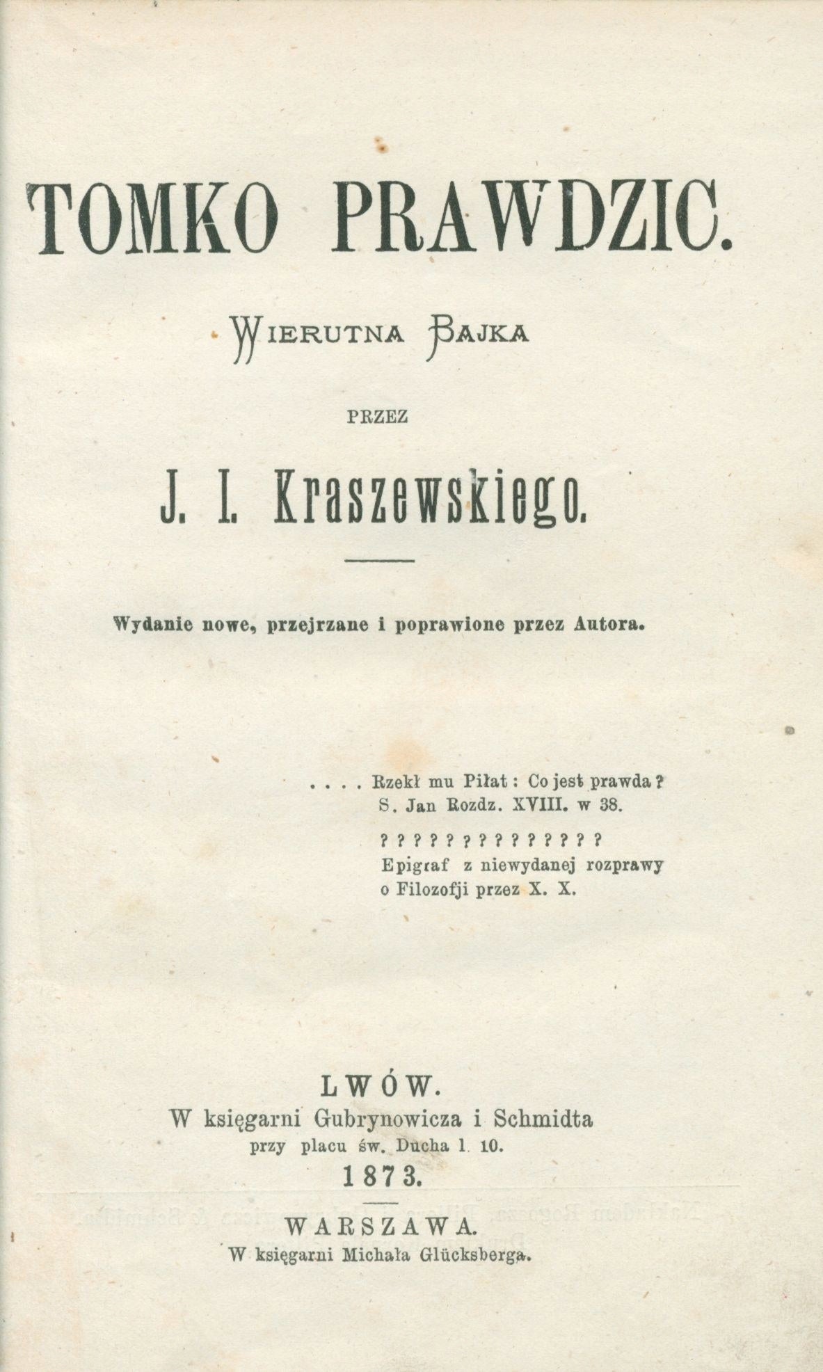 Tomko Prawdzic. Wierutna bajka J. I. Kraszewski [1873]