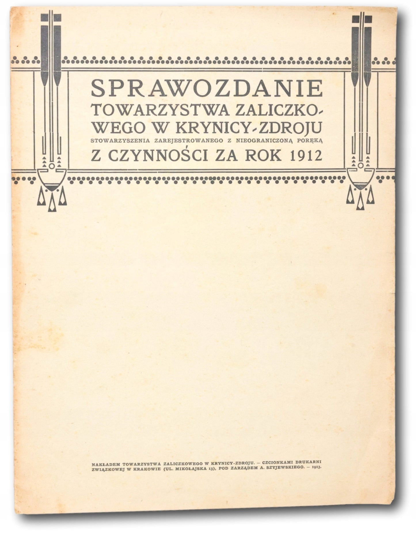 Sprawozdanie Towarzystwa Zaliczkowego w Krynicy-Zdroju z czynności [1913]
