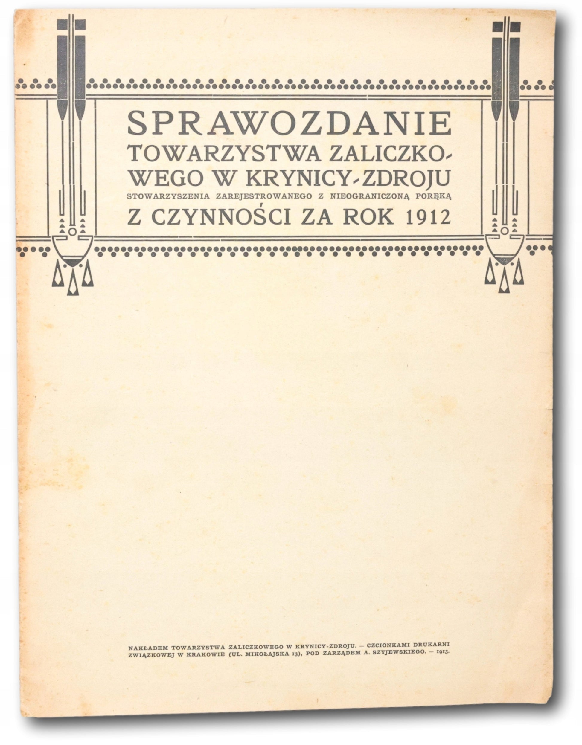 Sprawozdanie Towarzystwa Zaliczkowego w Krynicy-Zdroju z czynności [1913]