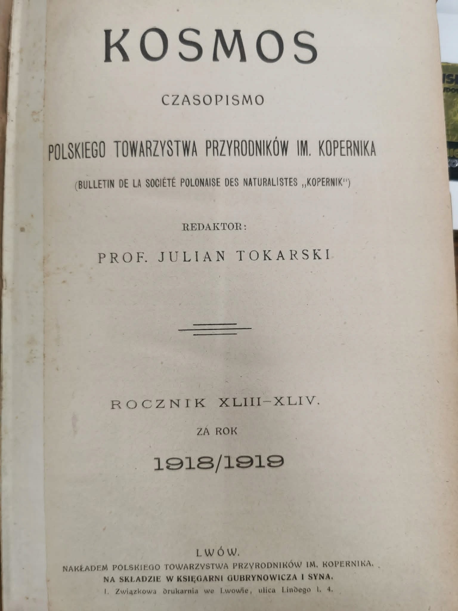 Kosmos. Czasopismo Polskiego Tow. Przyrodników im. Kopernika [1918-1919]