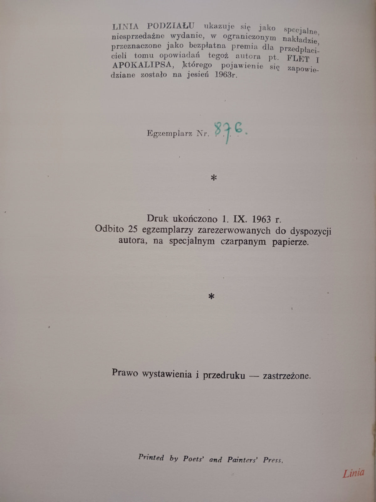 Linia podziału Aleksander Janta [egzemplarz numerowany]