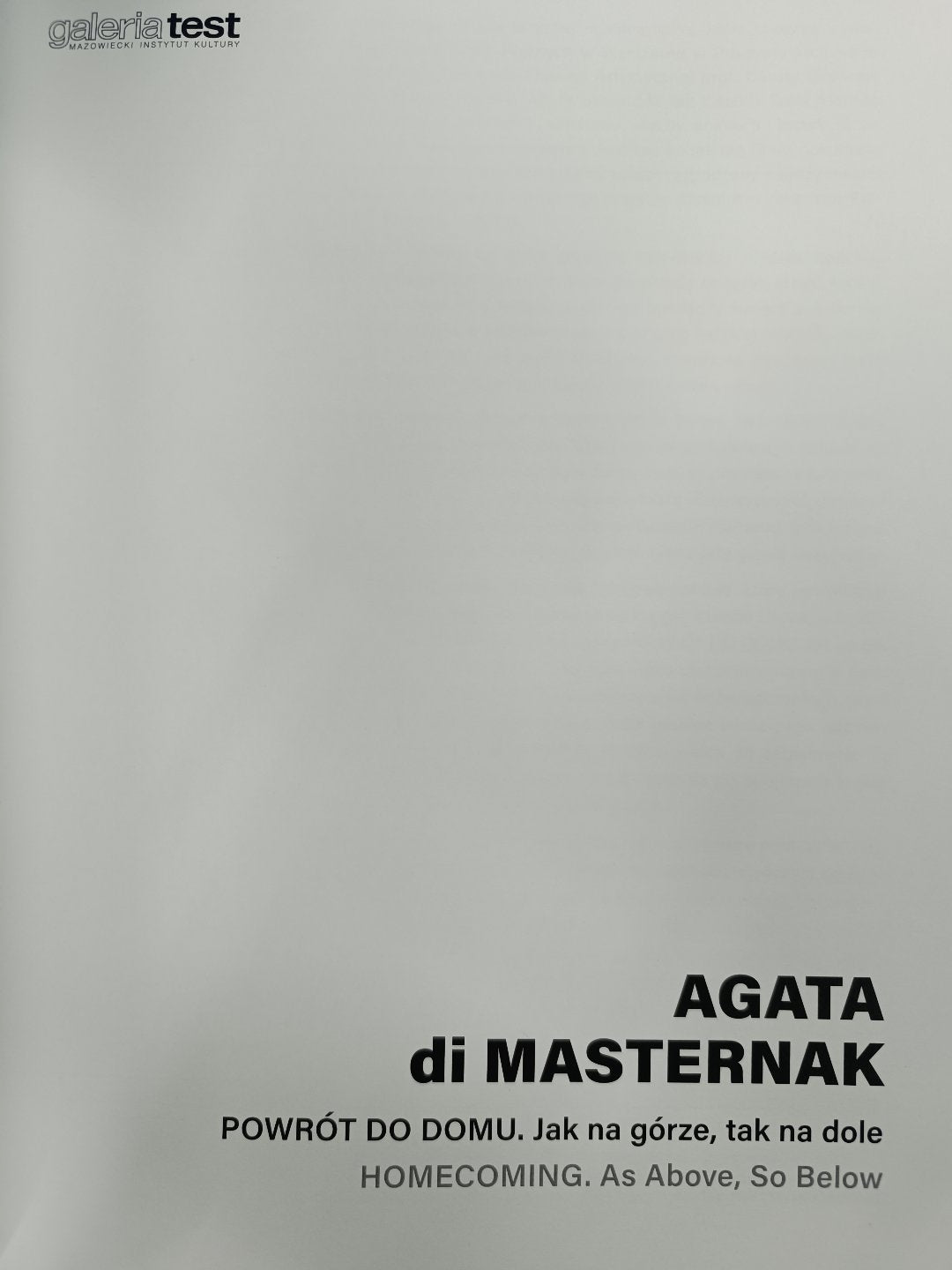 Agata di Masternak, Powrót do domu. Jak na górze, tak na dole, Galeria Test