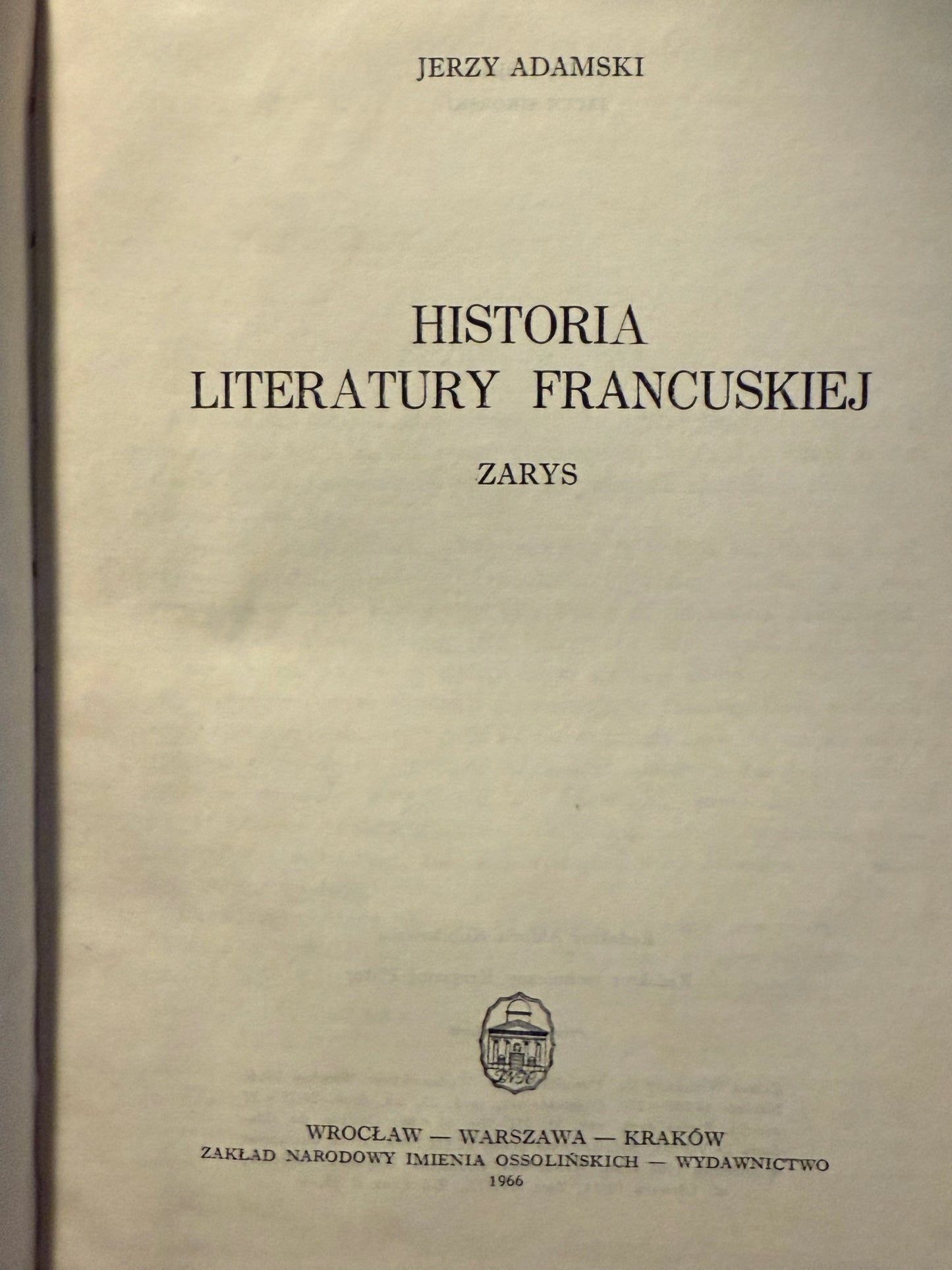 Historia literatury francuskiej Jerzy Adamski [1966 r.]