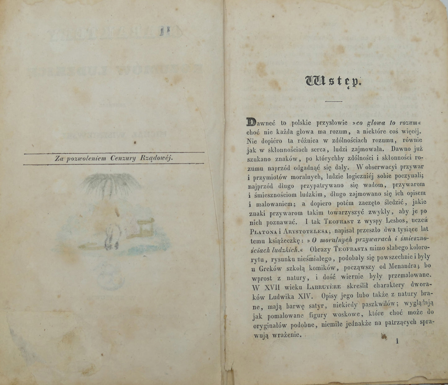 Charaktery rozumów ludzkich, M. Wiszniewski [Kraków 1837][pierwsze wydanie]