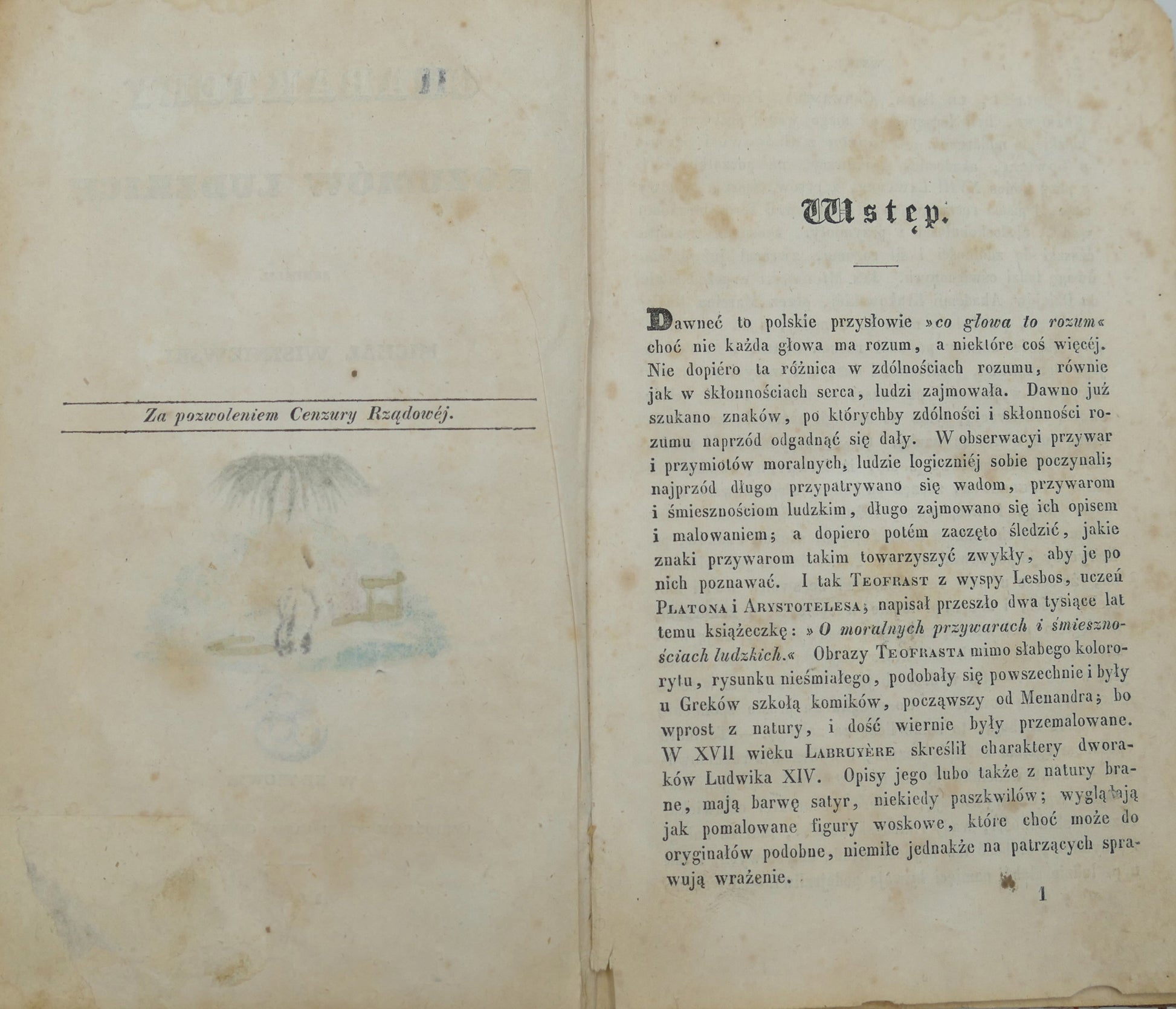 Charaktery rozumów ludzkich, M. Wiszniewski [Kraków 1837][pierwsze wydanie]