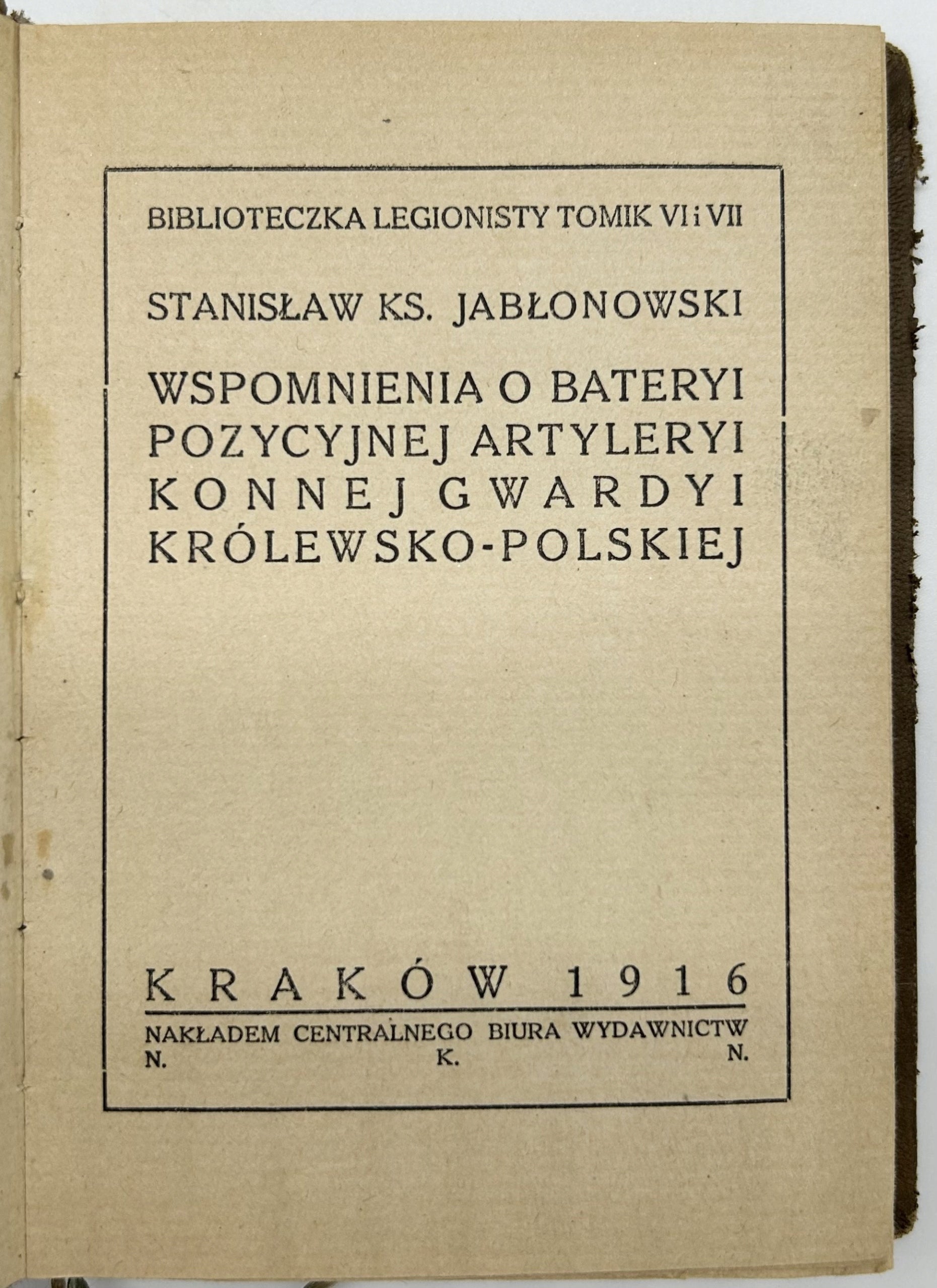 Jabłonowski Stanisław, Wspomnienia o bateryi pozycyjnej artyleryi konnej