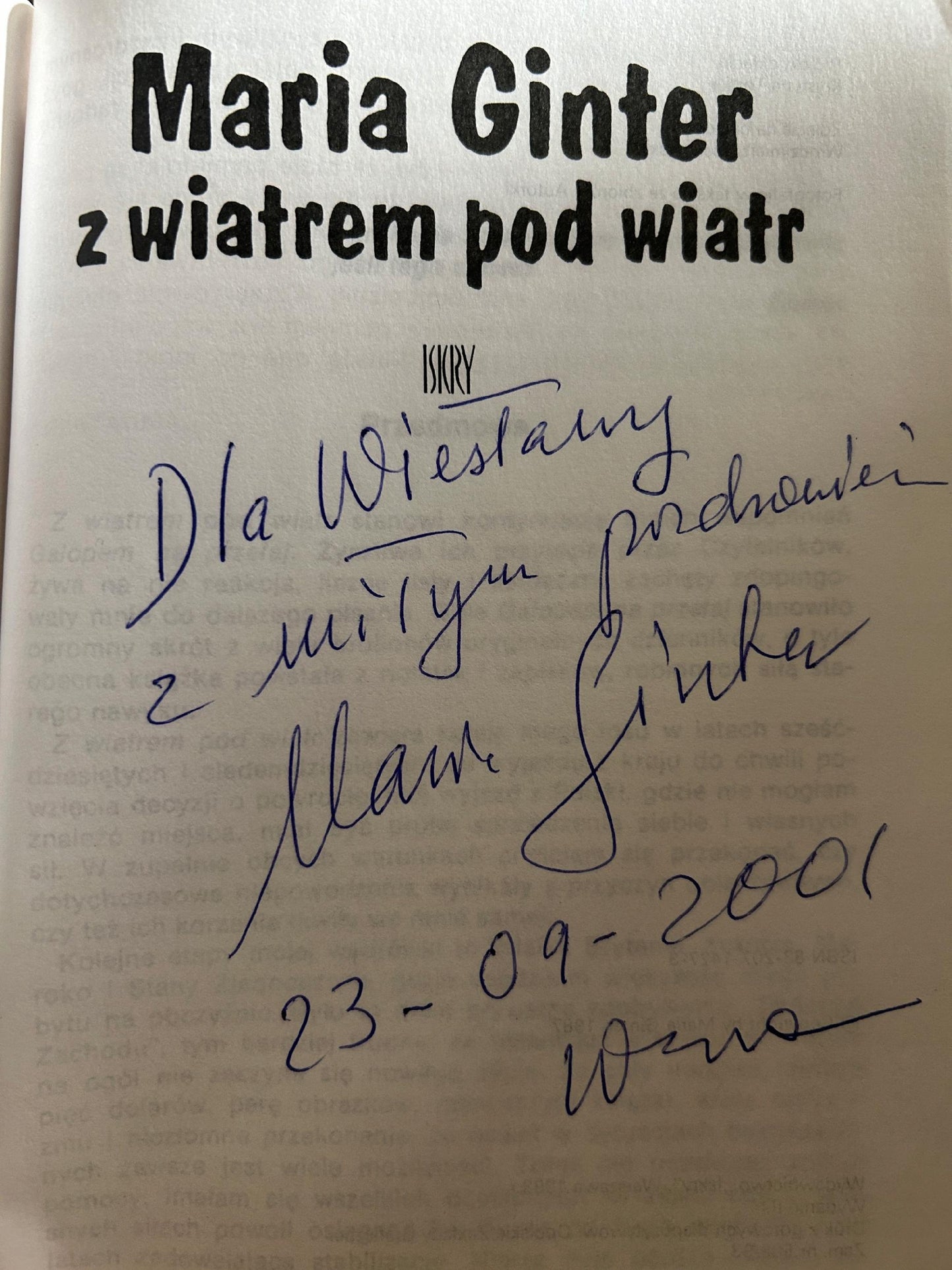 Z wiatrem pod wiatr - Maria Ginter [Dedykacja i autograf]