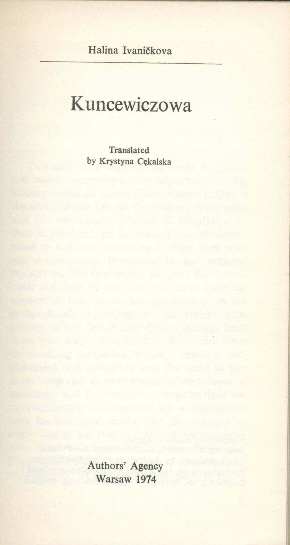 Kuncewiczowa, Ivanickowa H. [ded. i autograf Marii Kuncewiczowej] [1974]
