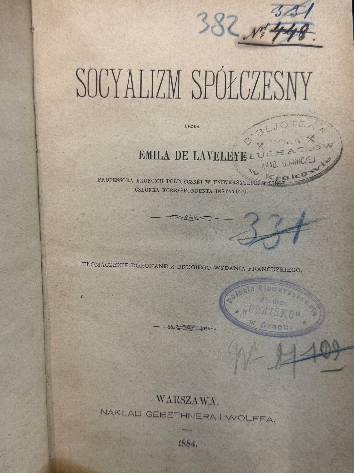 Socyalizm spółczesny Emilia de Laveleye [1884 r.][historia socjalizmu]