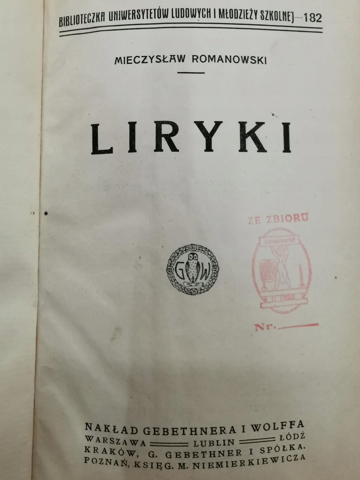 Liryki, M. Romanowski [Warszawa 1916]