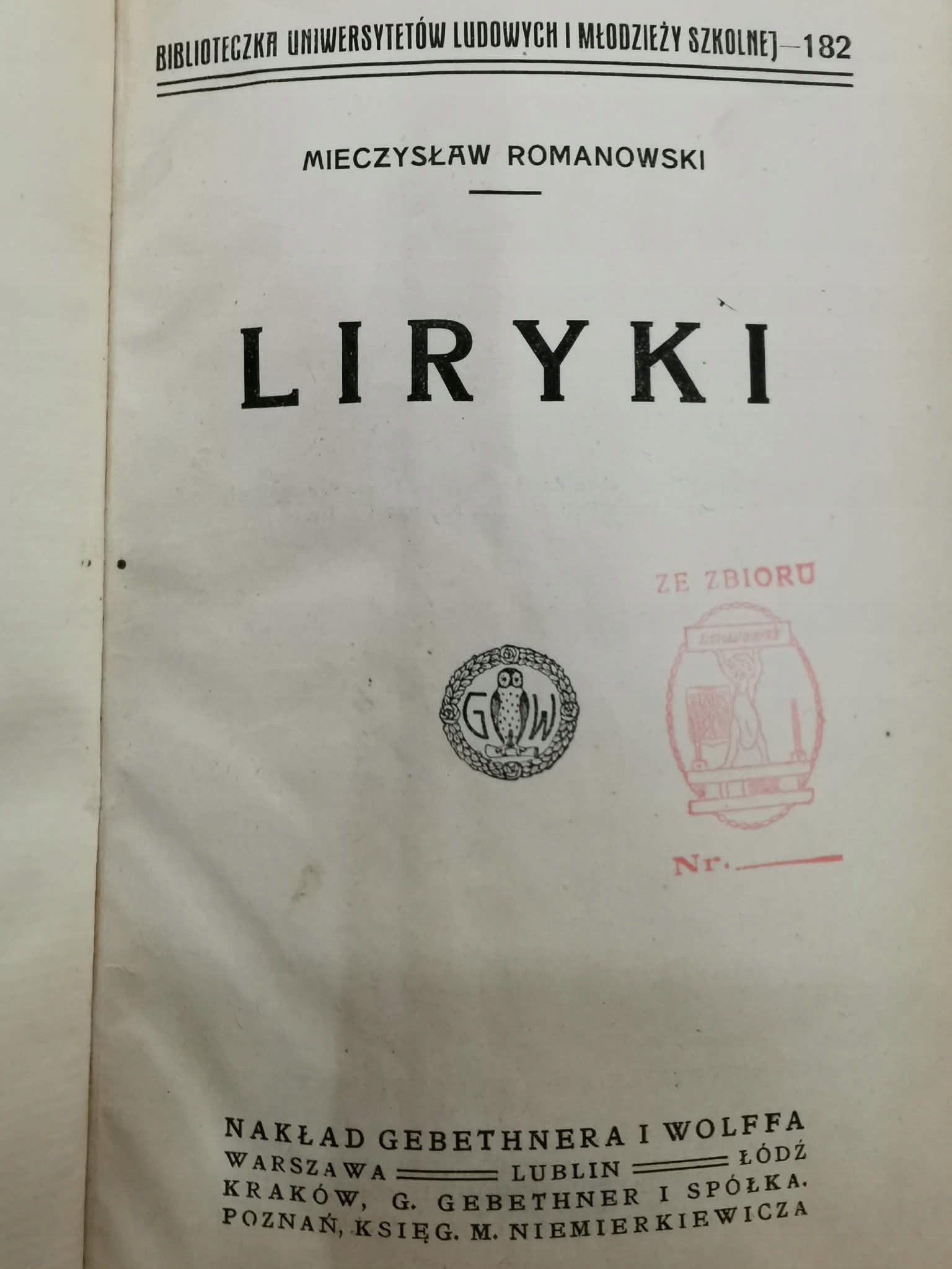 Liryki, M. Romanowski [Warszawa 1916]