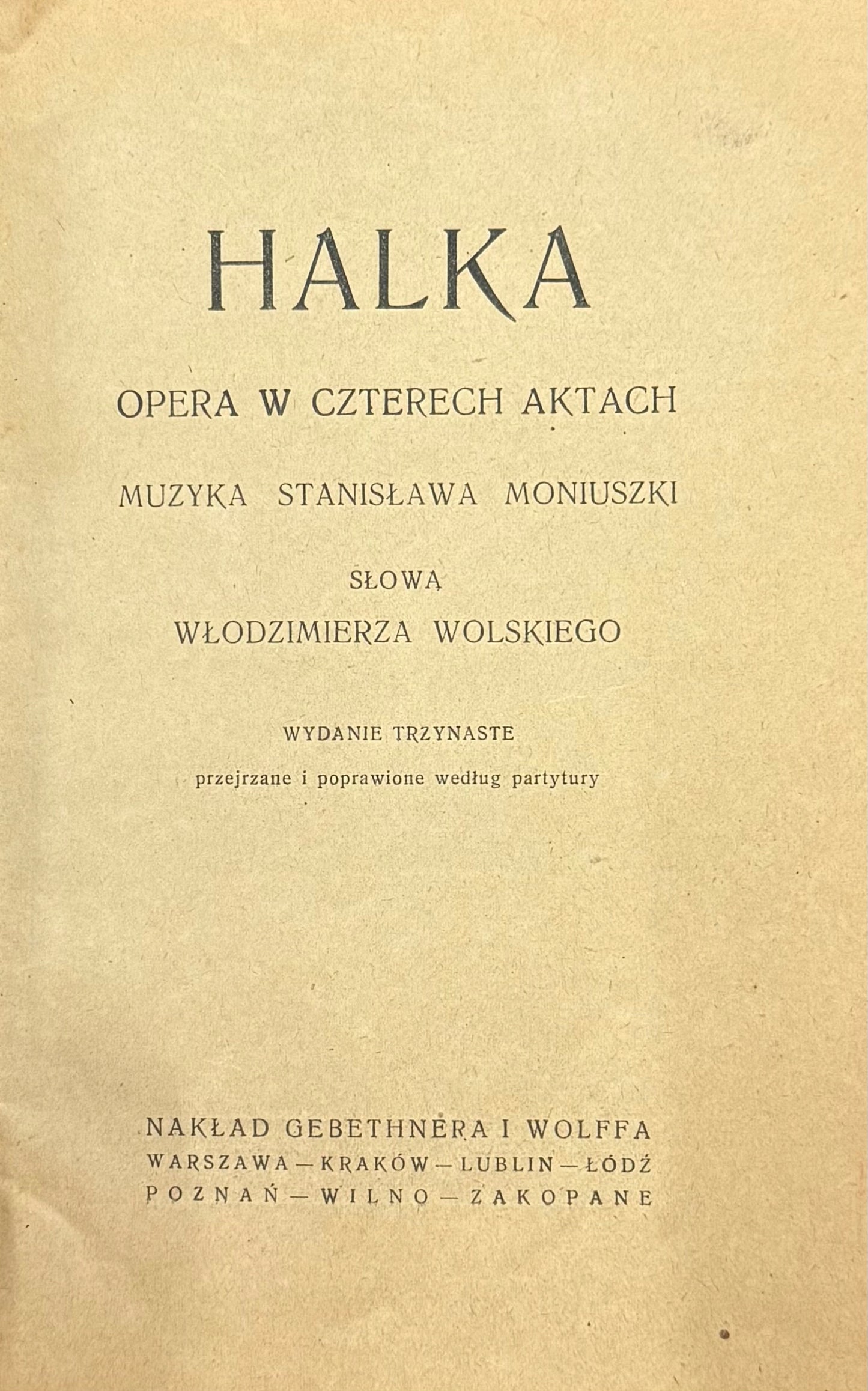 Halka Opera w czterech aktach Włodzimierz Wolski [1923]