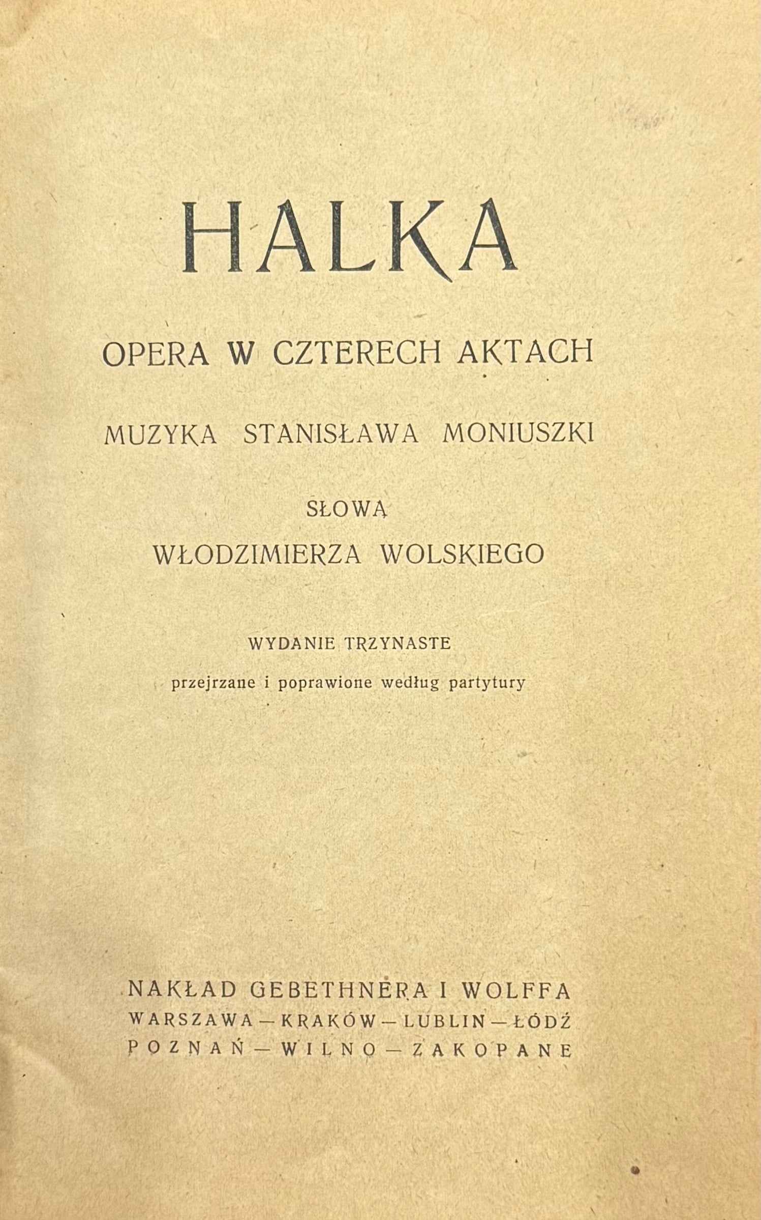 Halka Opera w czterech aktach Włodzimierz Wolski [1923]