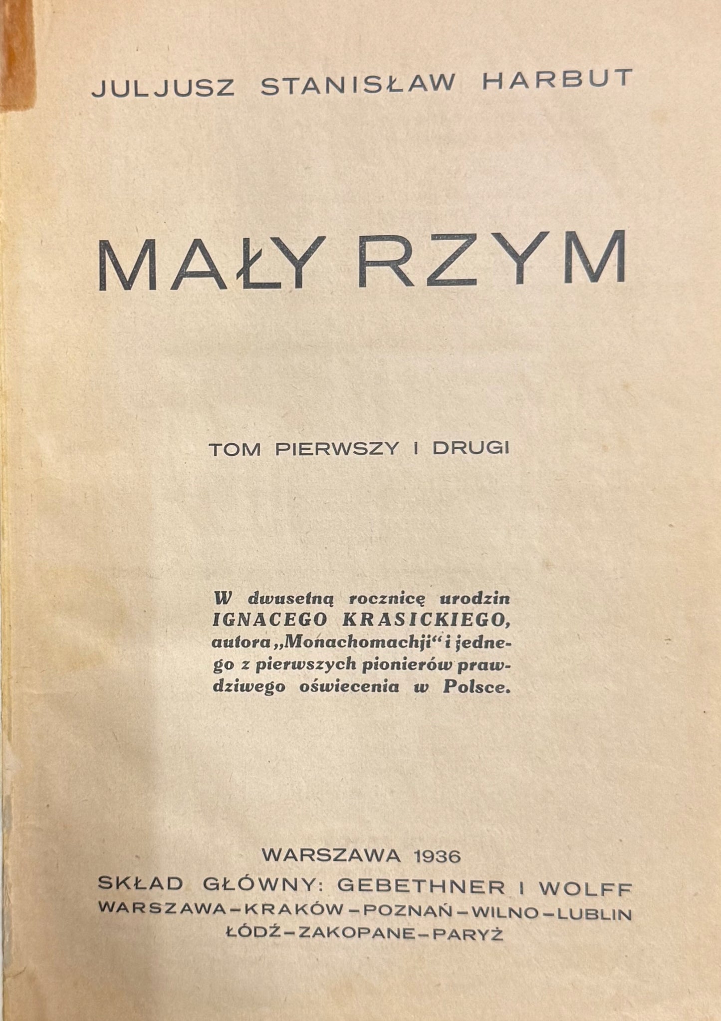 Mały Rzym Juljusz Stanisław Harbut T.I, II [1936]
