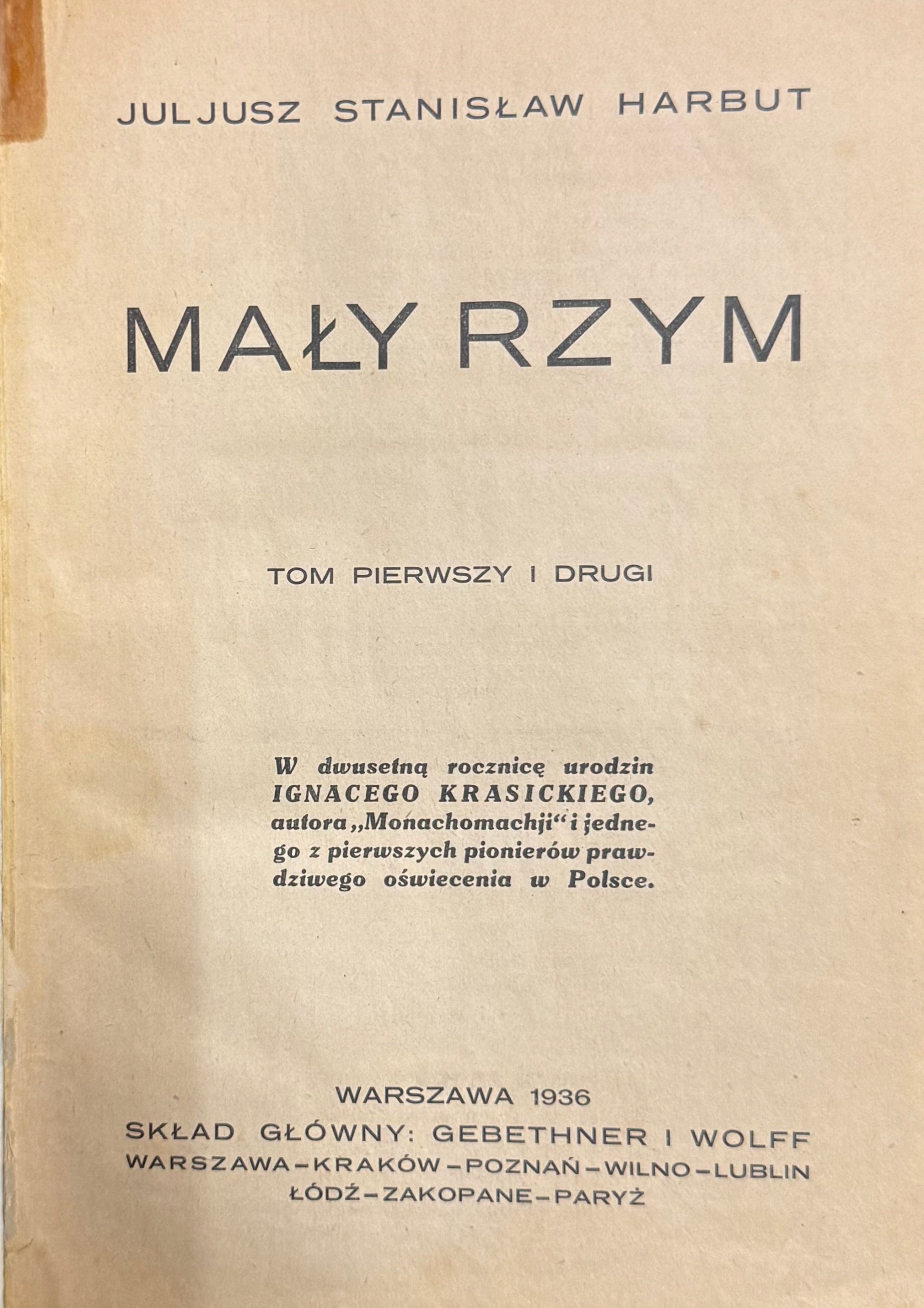 Mały Rzym Juljusz Stanisław Harbut T.I, II [1936]