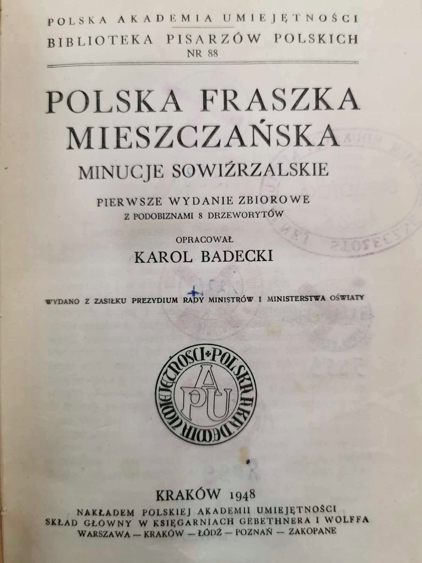 Polska fraszka mieszczańska, K. Badecki [Kraków 1948]