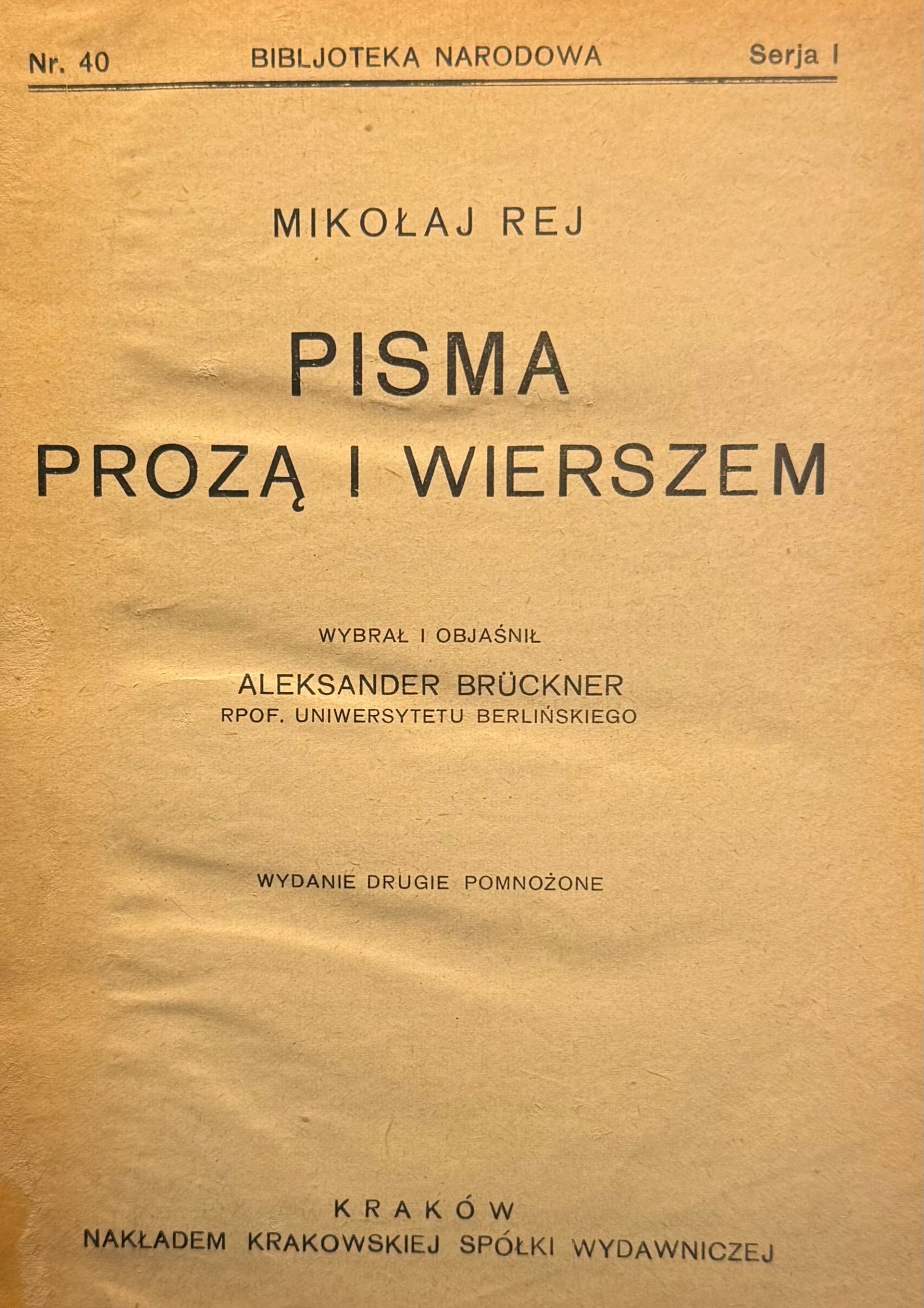 Pisma prozą i wierszem Mikołaj Rej [1926][BN]