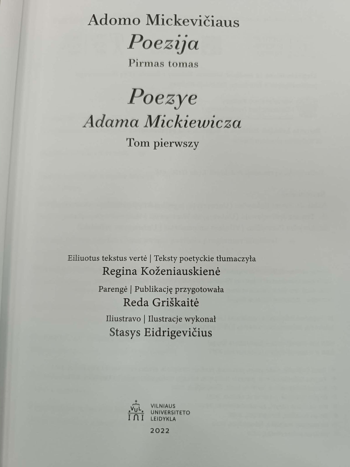 Poezye Adama Mickiewicza, Adomo Mickeviciaus Poezija T. 1